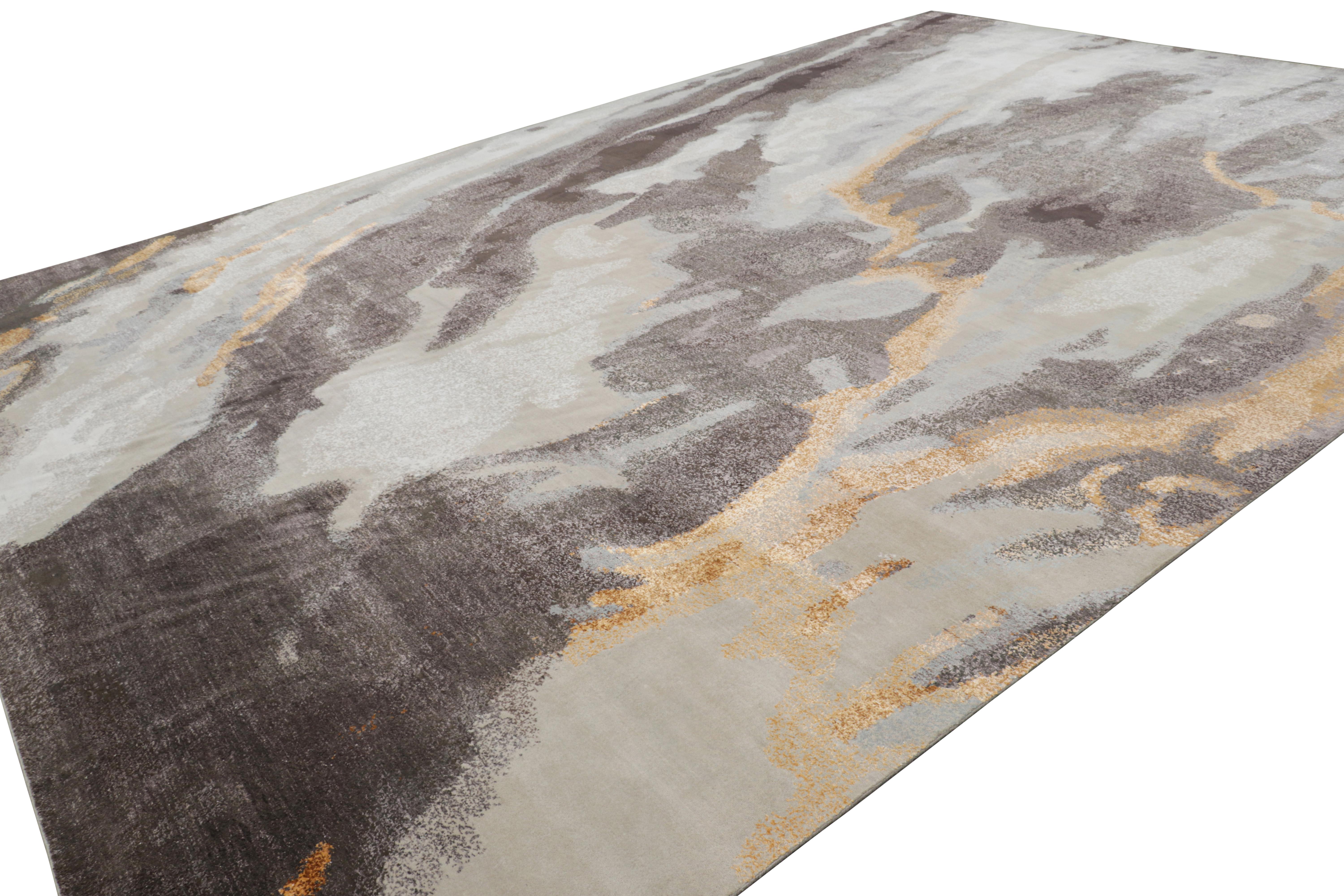 Alfombra Abstracta Sobredimensionada en Tonos Azules, Grises y Dorados de Rug & Kilim Anudado a mano en venta