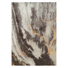Tapis abstrait surdimensionné de Rug & Kilim dans les tons bleu, gris et or
