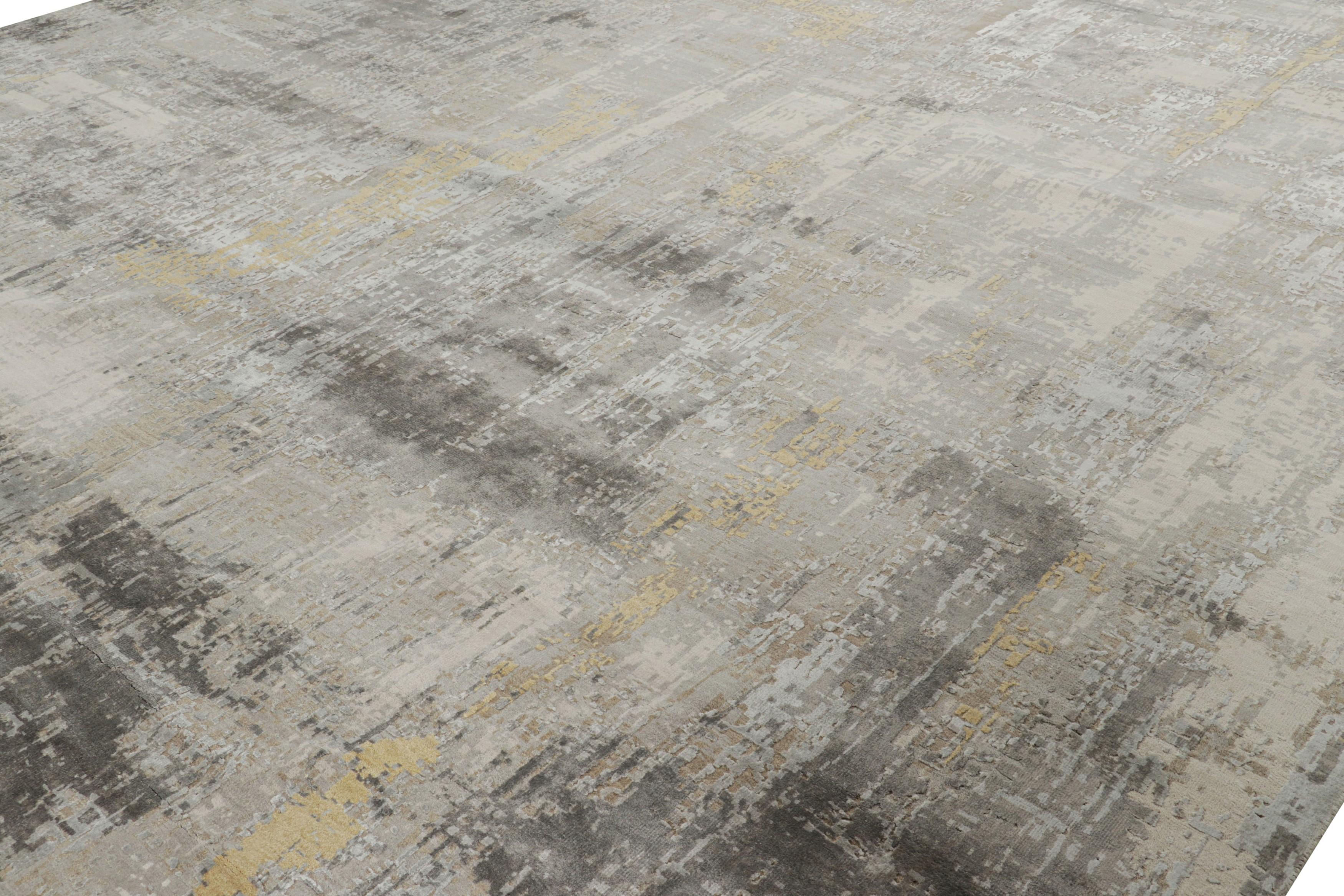 Realizzato con lana e seta artistica annodate a mano, questo tappeto astratto 14x20 è un'aggiunta audace ed emozionante alla collezione Modern di Rug & Kilim. 

Sul design: 

Un gioco di toni metallici grigio-argento, beige e oro chiaro sottolinea