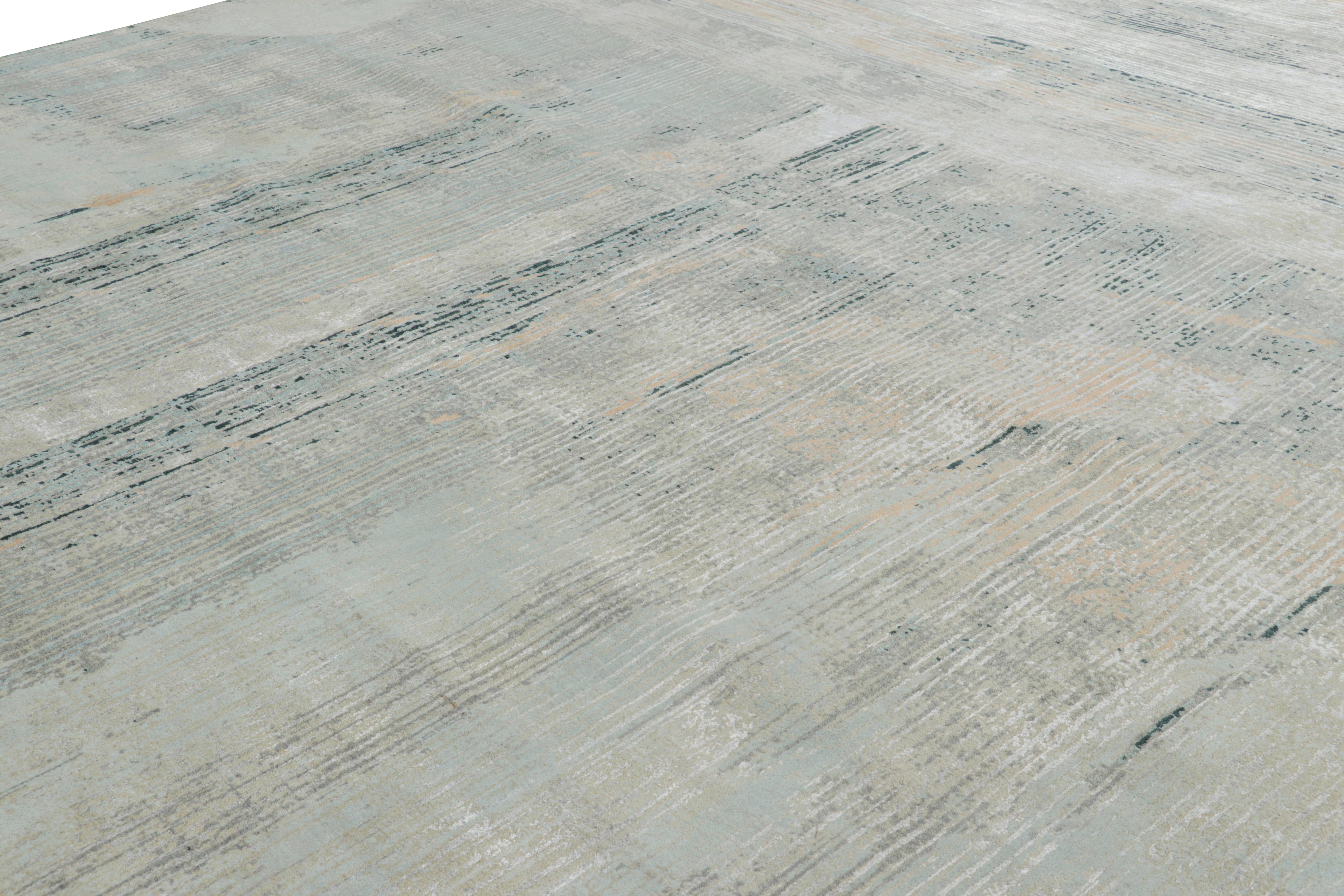 This 14x20 oversized rug is a bold new abstract design in Rug & Kilim’s Modern Collection—made in hand-knotted wool and silk with an impressive number of colors and detail especially for its spacious size and scale. 

On the design: 

Especially