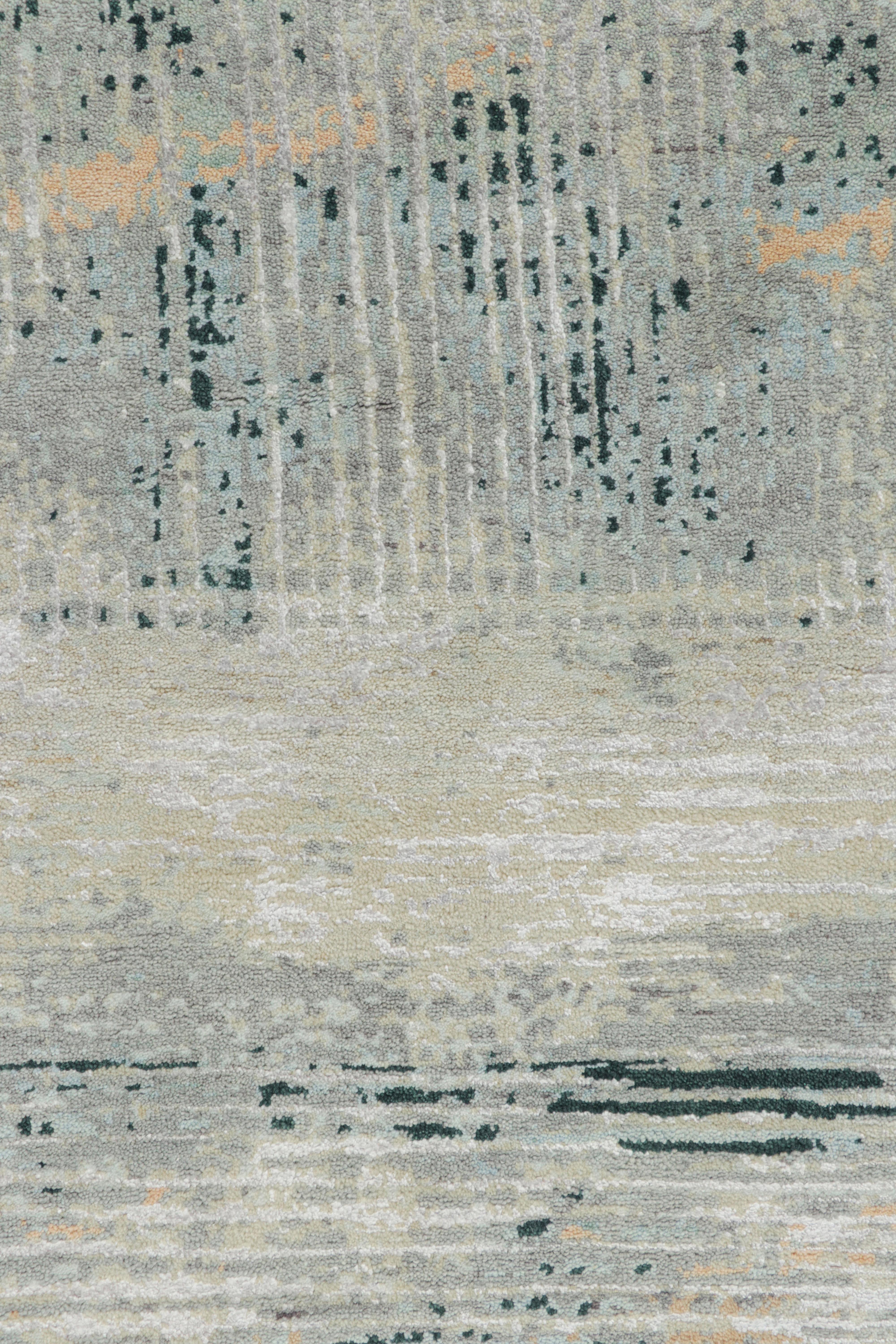 Modern Rug & Kilim’s Oversized Abstract Rug with Gray and Blue Geometric Patterns For Sale