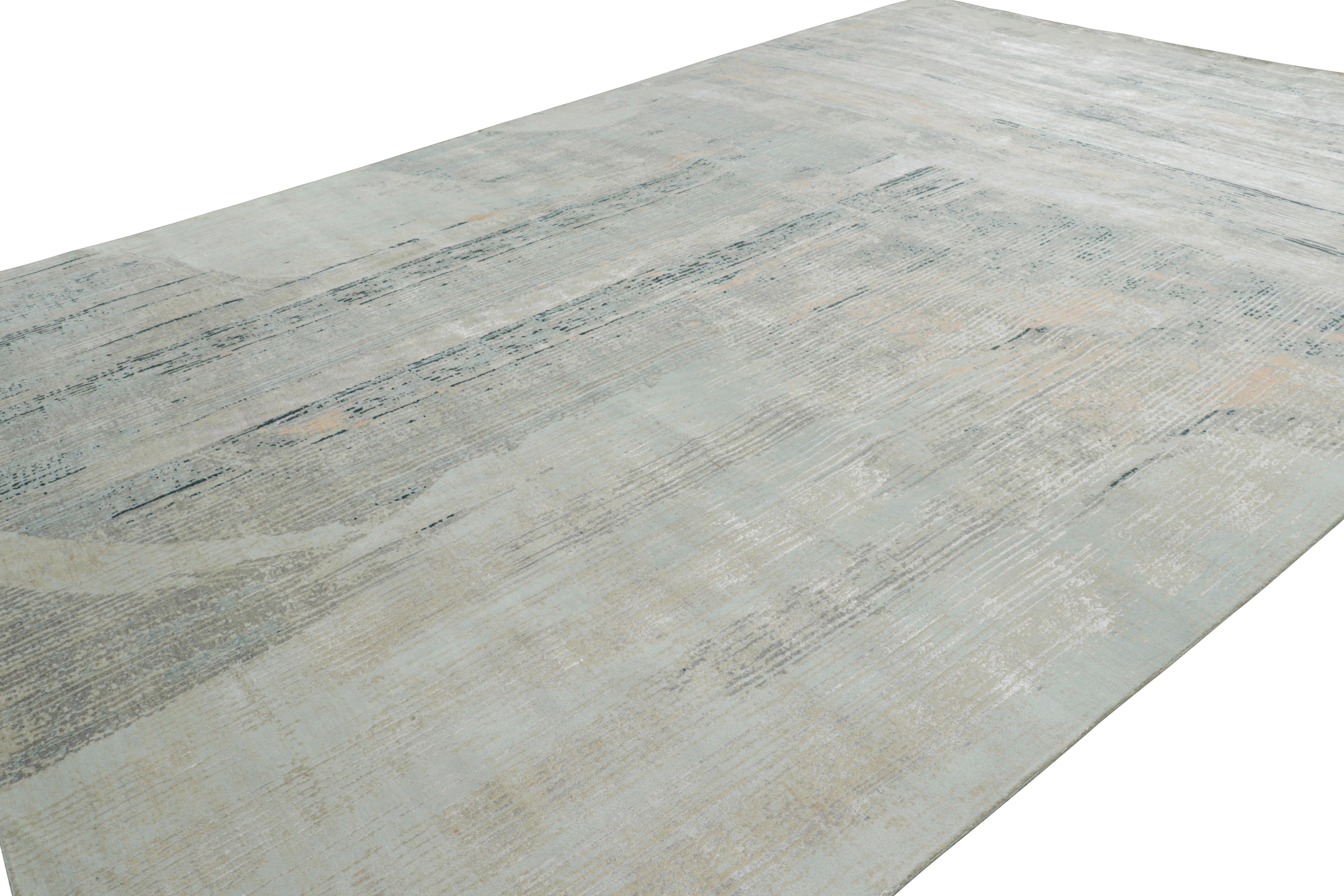 Hand-Knotted Rug & Kilim’s Oversized Abstract Rug with Gray and Blue Geometric Patterns For Sale