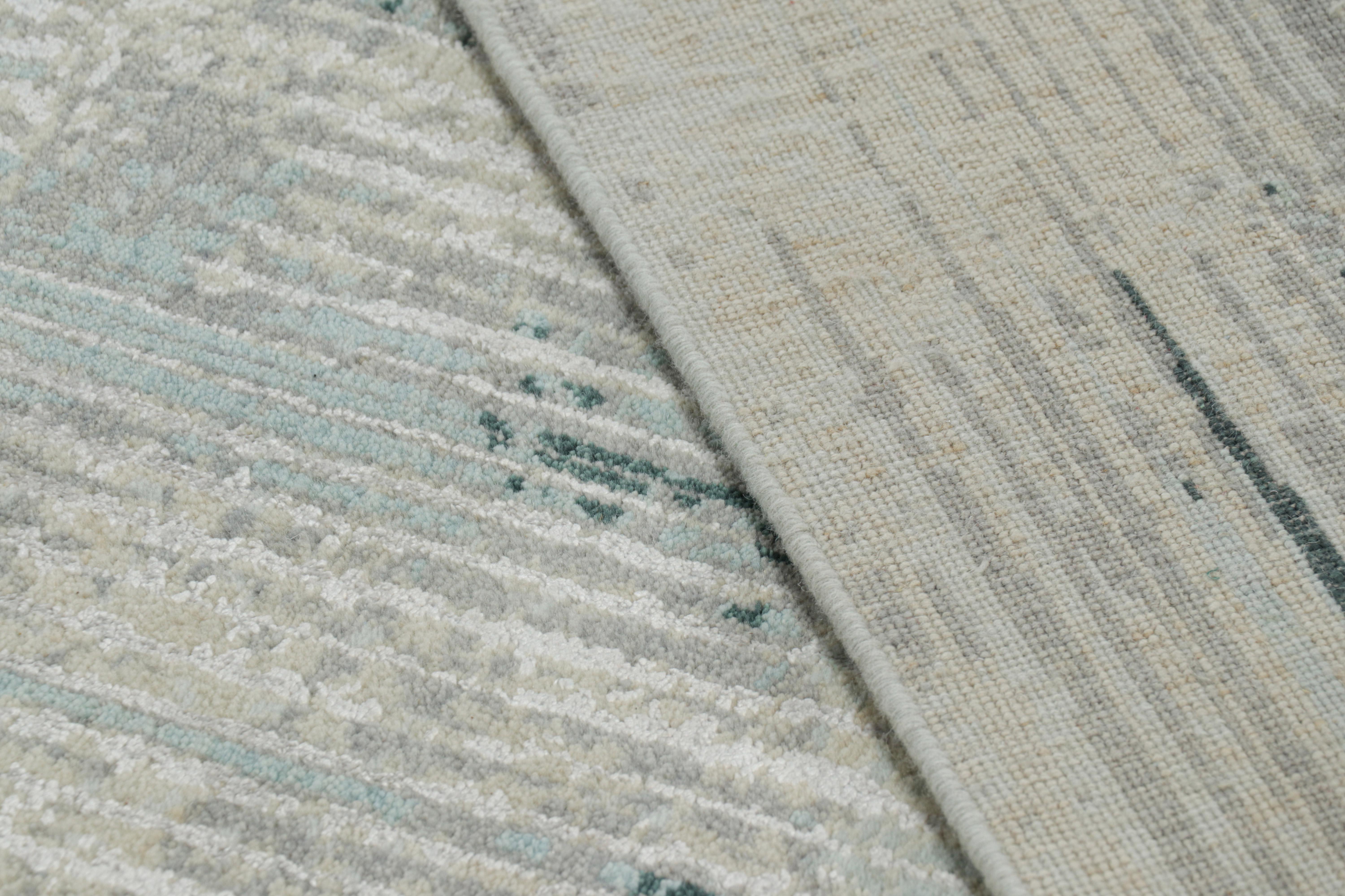 Contemporary Rug & Kilim’s Oversized Abstract Rug with Gray and Blue Geometric Patterns For Sale