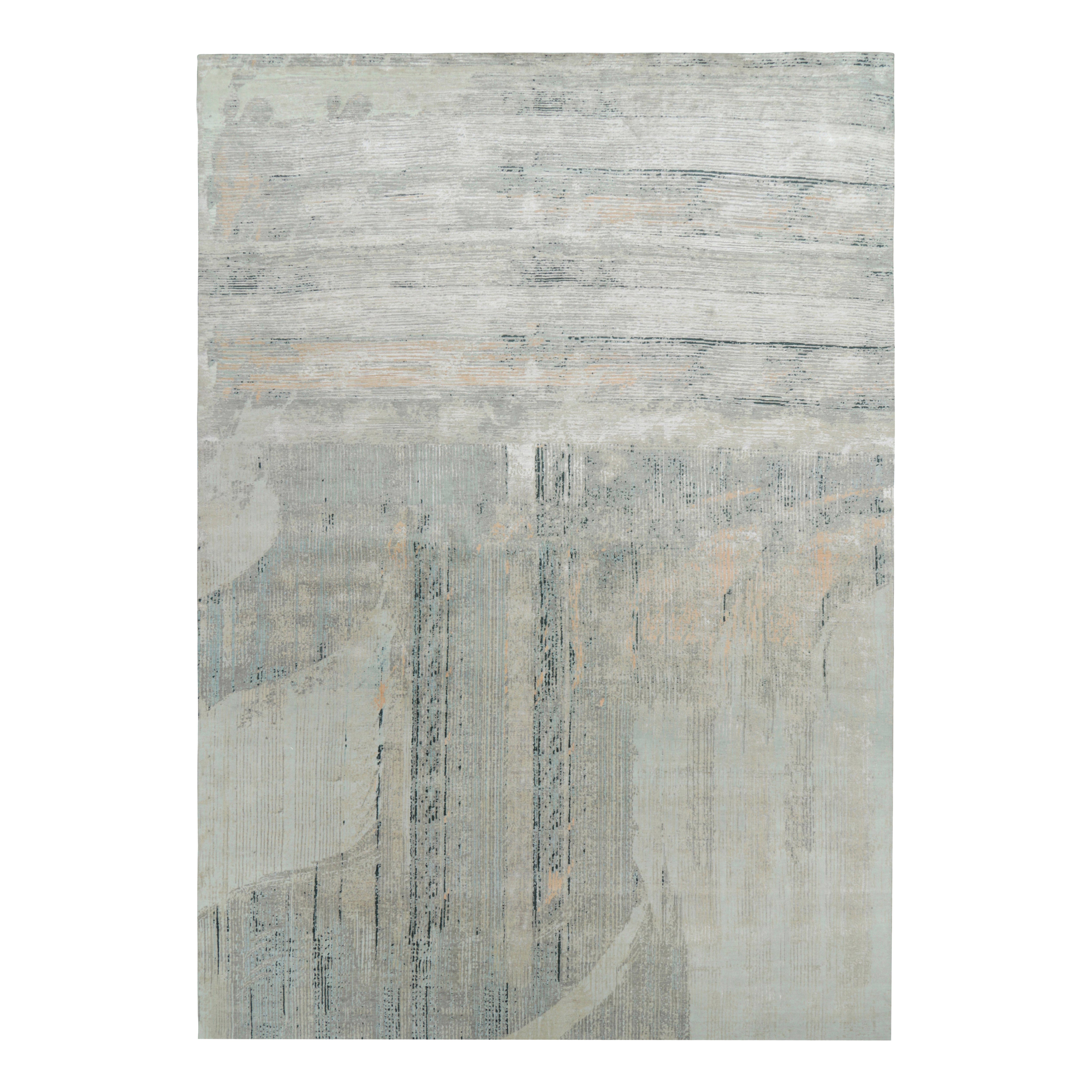 Alfombra Abstracta Sobredimensionada con Motivos Geométricos Grises y Azules de Rug 
Kilim en venta