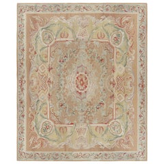 Rug & Kilim’s Oversized Aubusson Style Rug in Beige-Brown with Floral Medallion