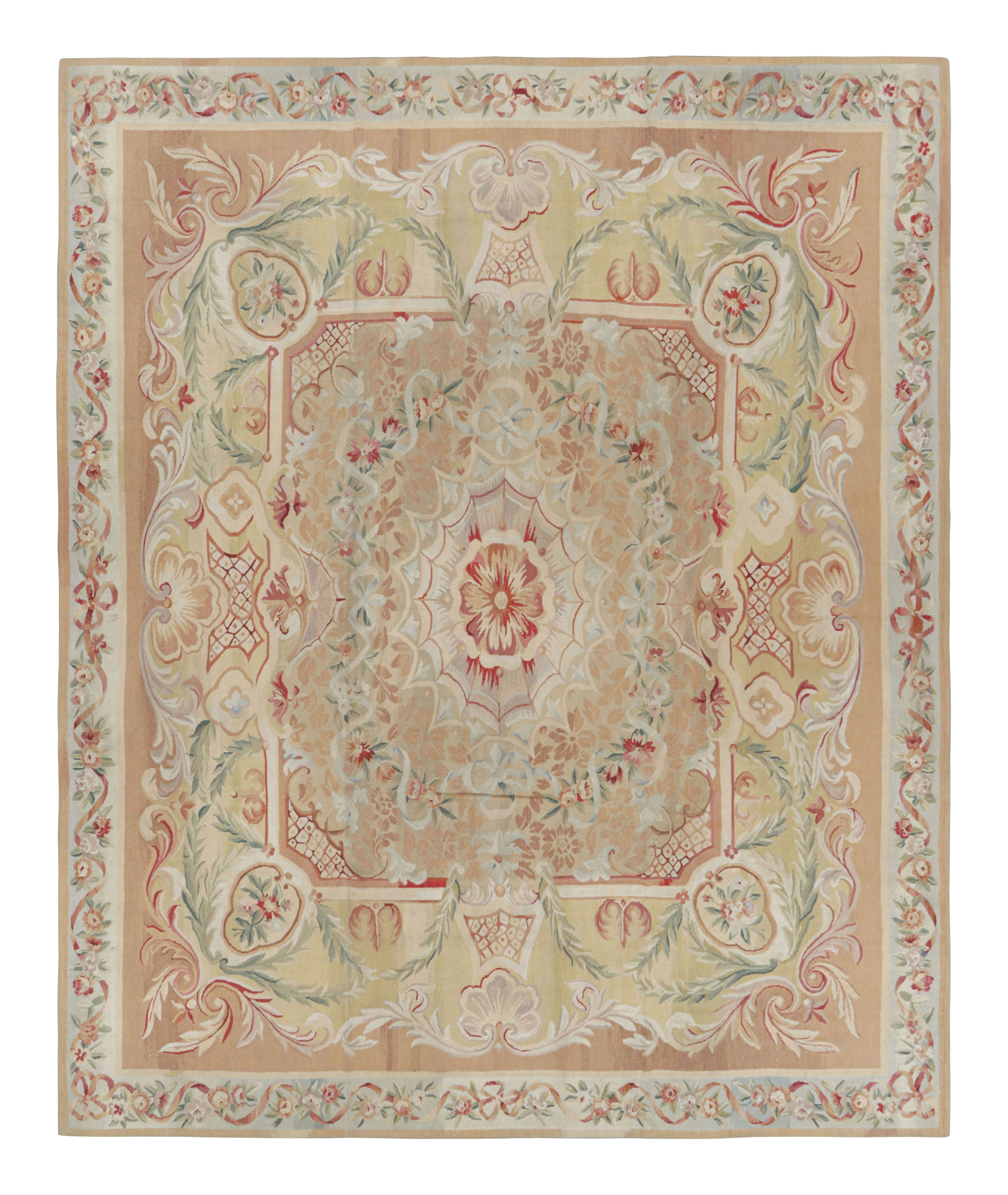 Rug & Kilim’s Oversized Aubusson Style Rug in Beige-Brown with Floral Medallion