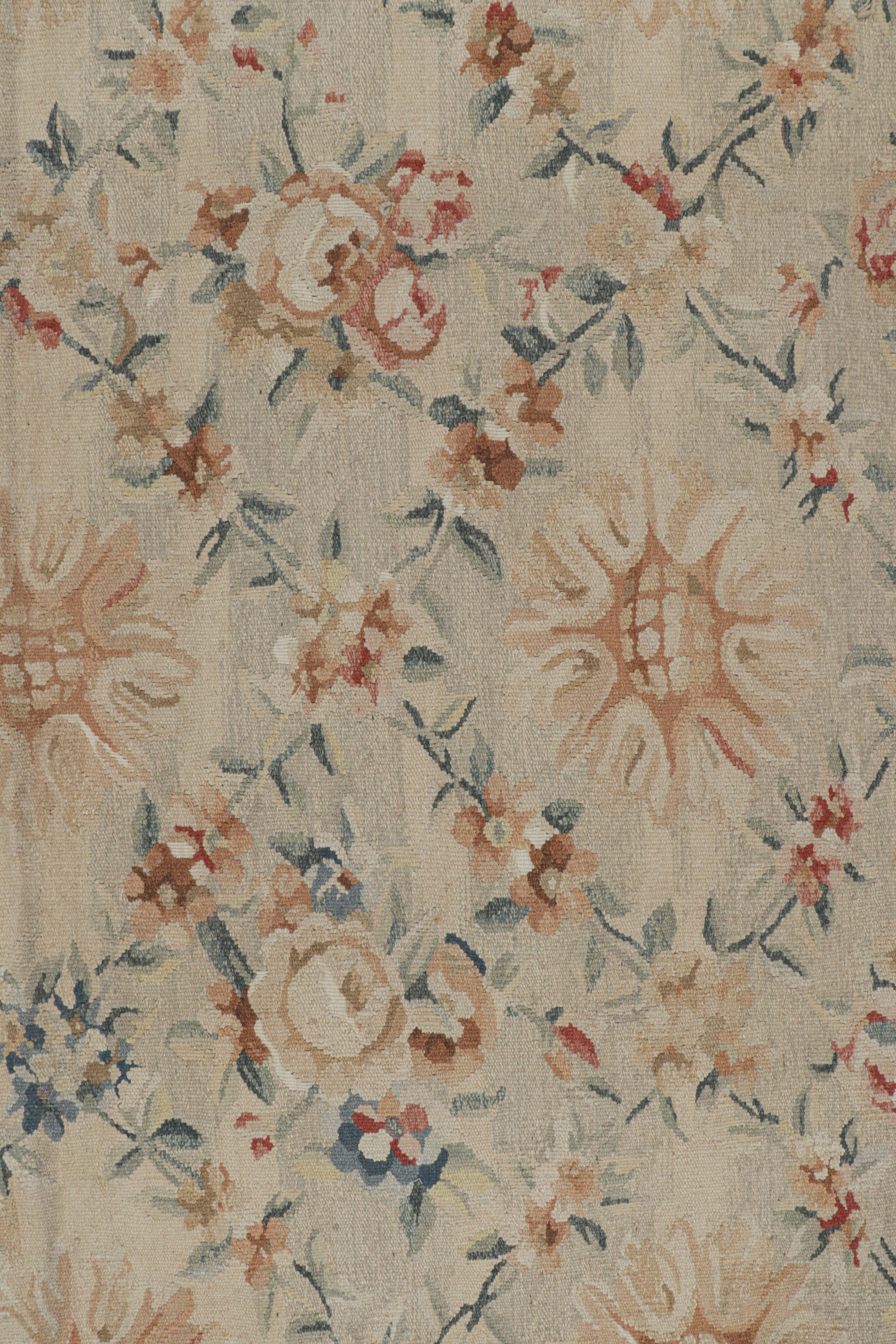 Chinese Rug & Kilim's Oversized Aubusson Style Rug in Beige-Cream with Floral Patterns For Sale