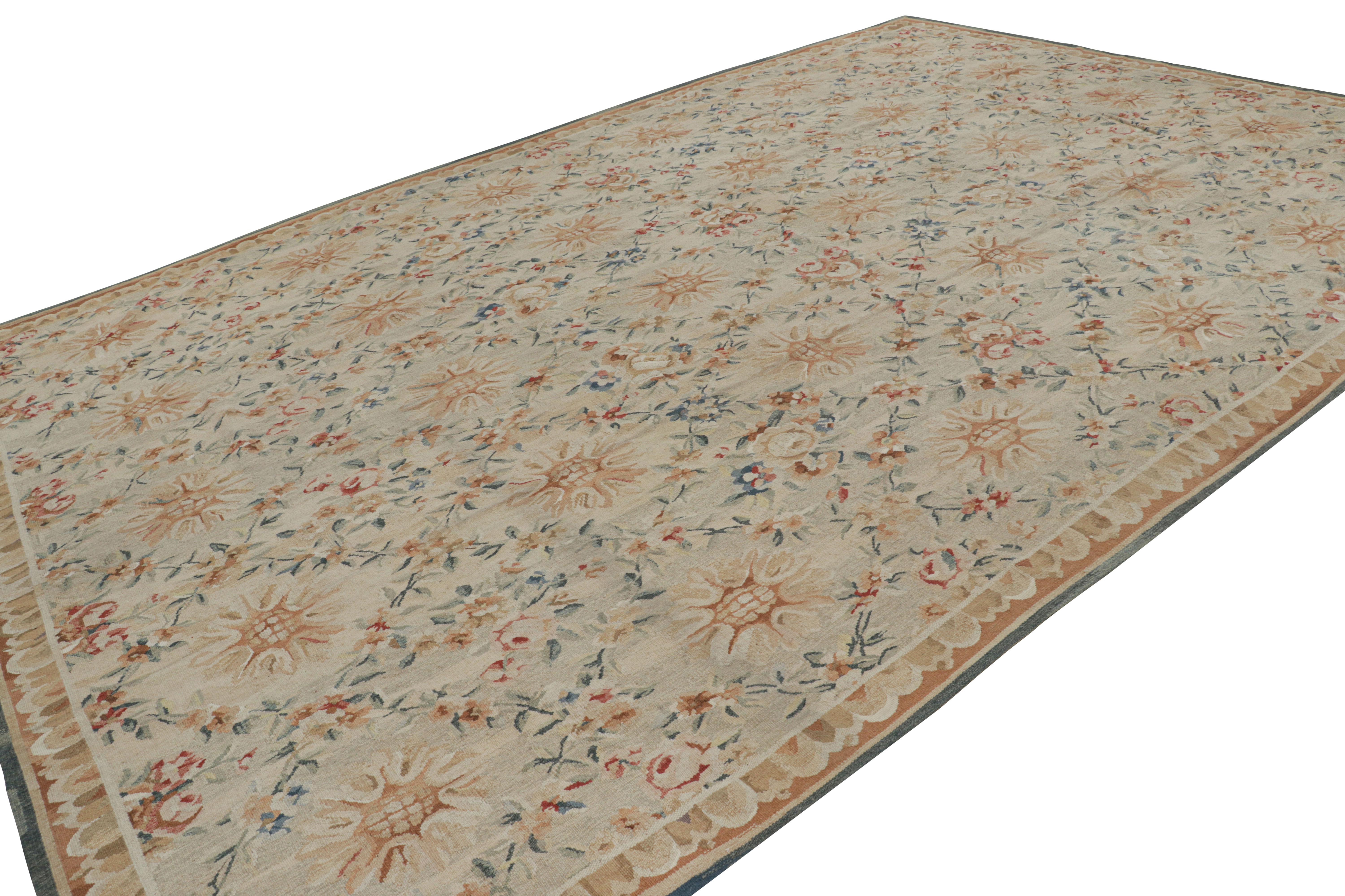 Hand-Woven Rug & Kilim's Oversized Aubusson Style Rug in Beige-Cream with Floral Patterns For Sale