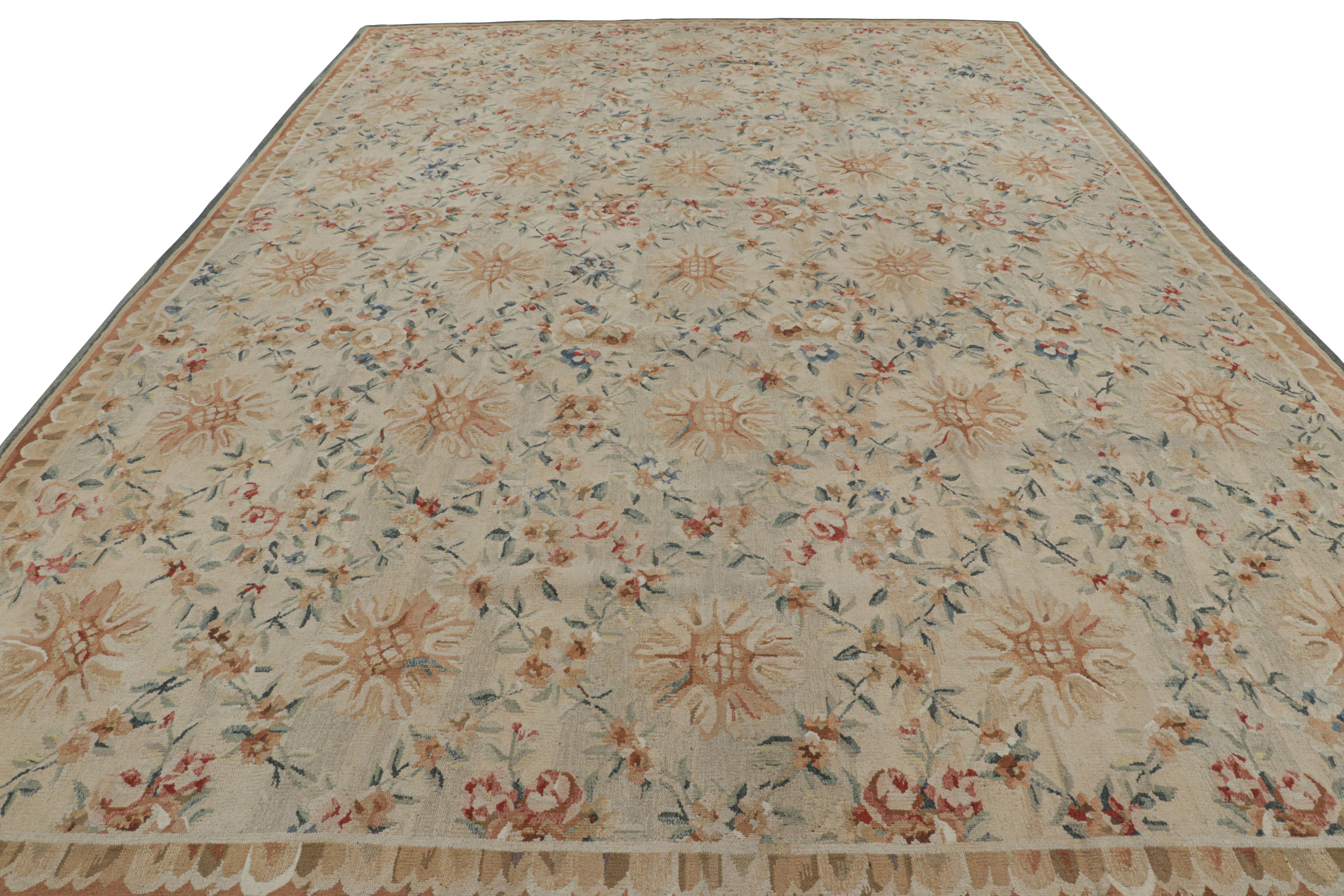 Rug & Kilim's Oversized Aubusson Style Rug in Beige-Cream with Floral Patterns In New Condition For Sale In Long Island City, NY