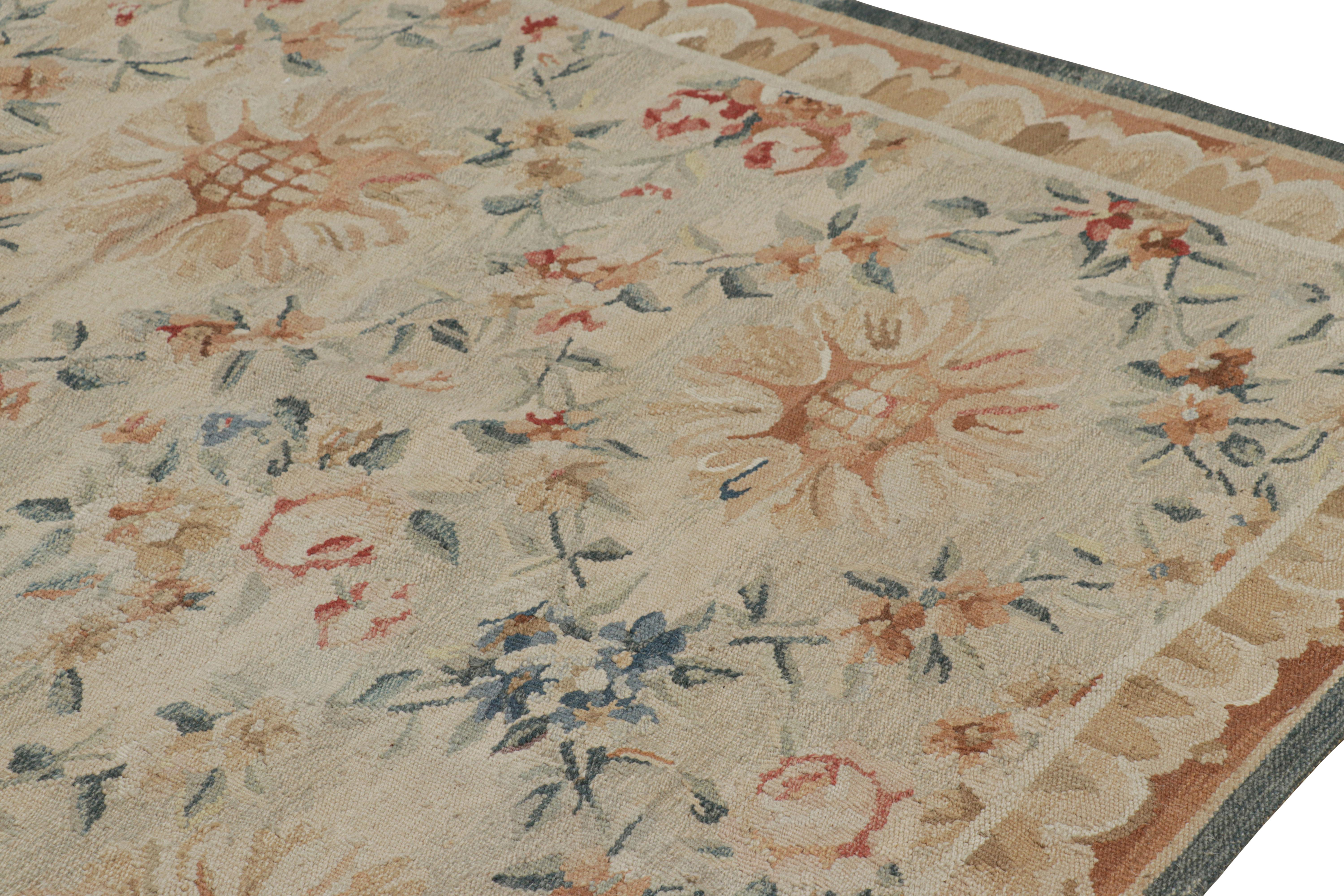 Contemporary Rug & Kilim's Oversized Aubusson Style Rug in Beige-Cream with Floral Patterns For Sale
