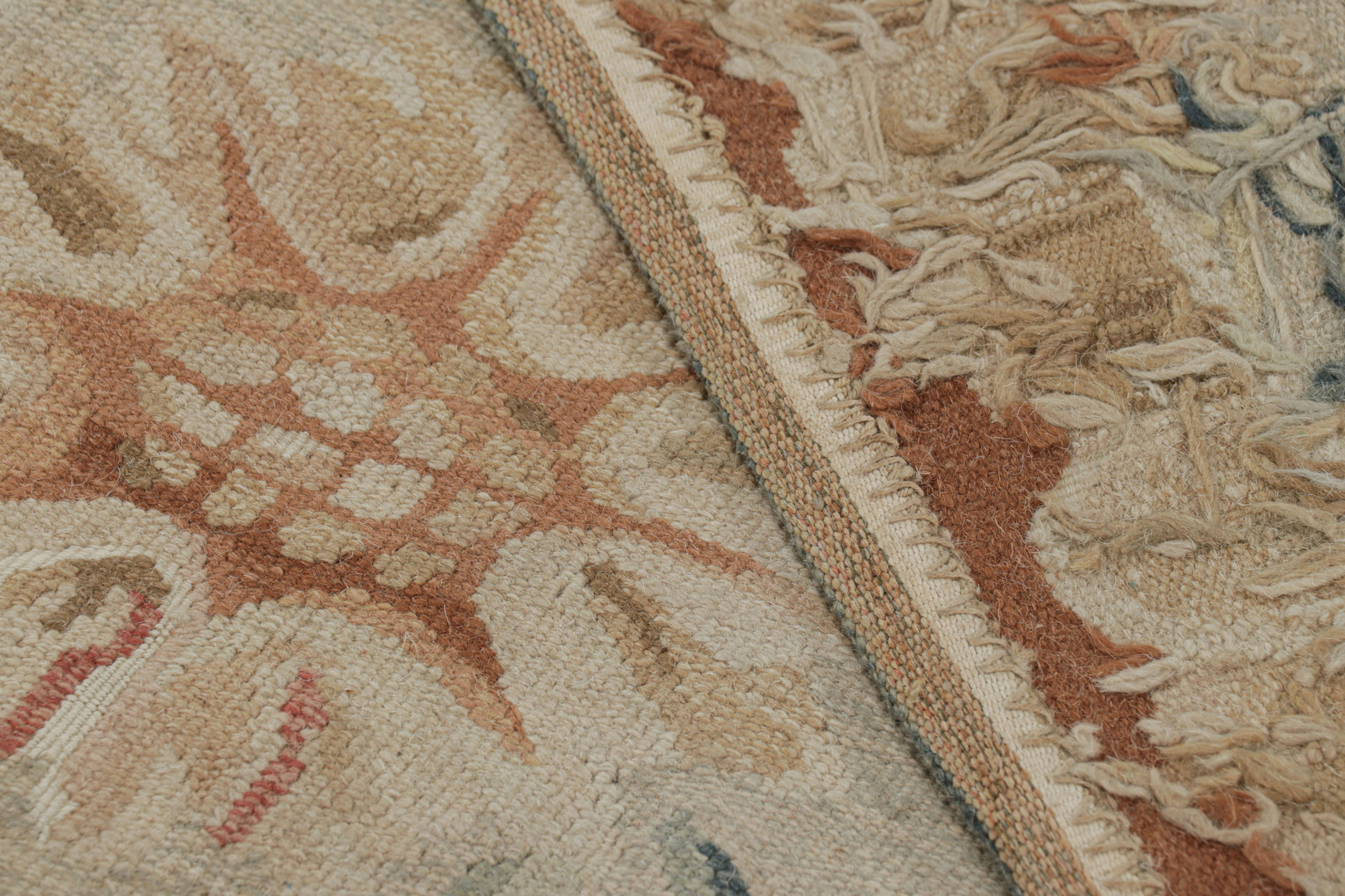 Wool Rug & Kilim's Oversized Aubusson Style Rug in Beige-Cream with Floral Patterns For Sale