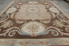 Rug & Kilim's Oversized Aubusson Style Rug in Brown with Medallion and Florals