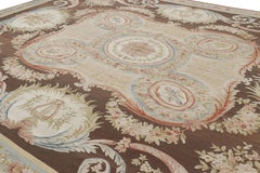 Rug & Kilim's Oversized Aubusson Style Rug in Brown with Medallion and Florals