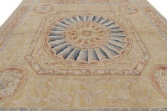 Rug & Kilim's Oversized Aubusson Style Rug in Gold & Beige with Floral Medallion