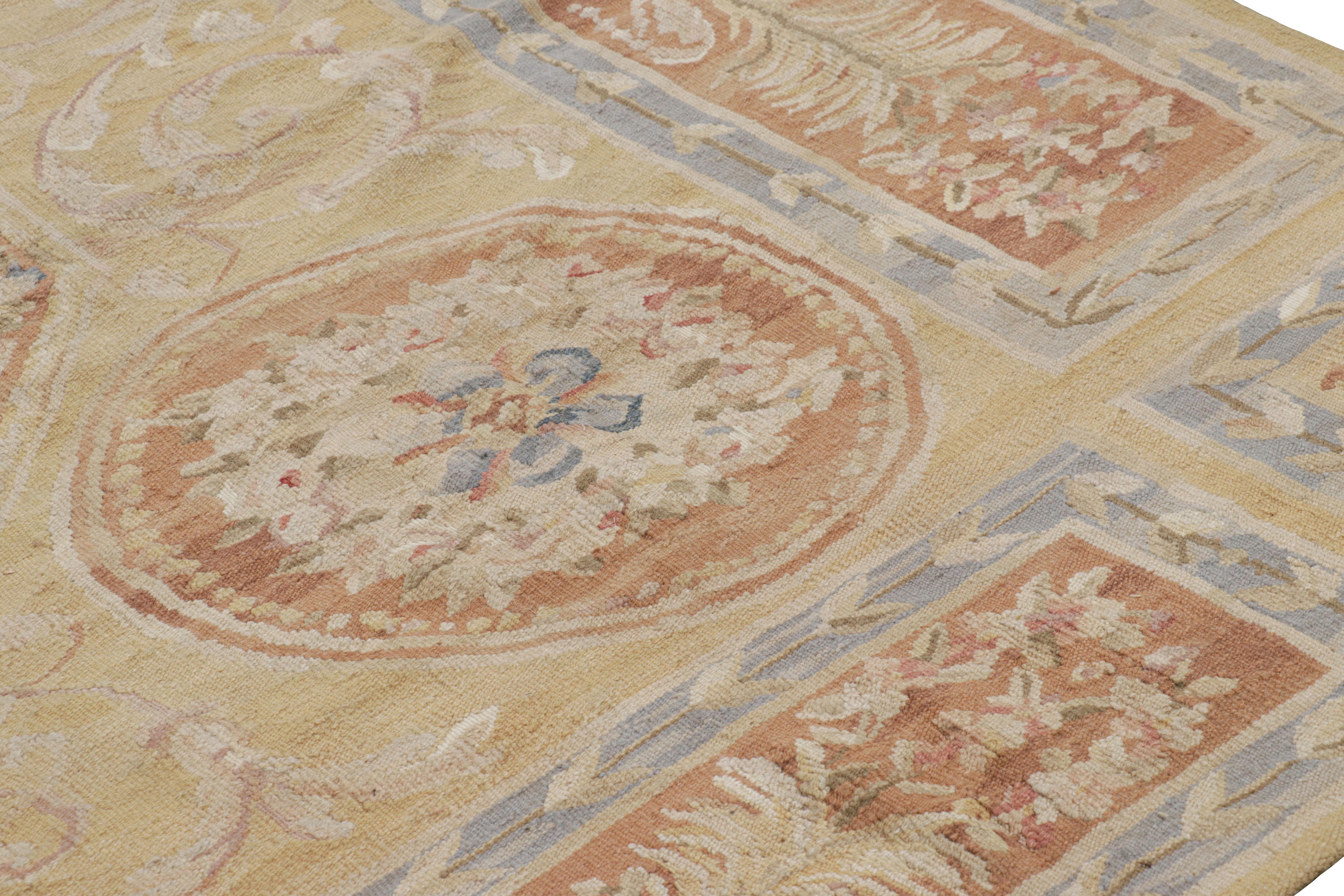 Chinese Rug & Kilim's Oversized Aubusson Style Rug in Gold & Beige with Floral Medallion For Sale