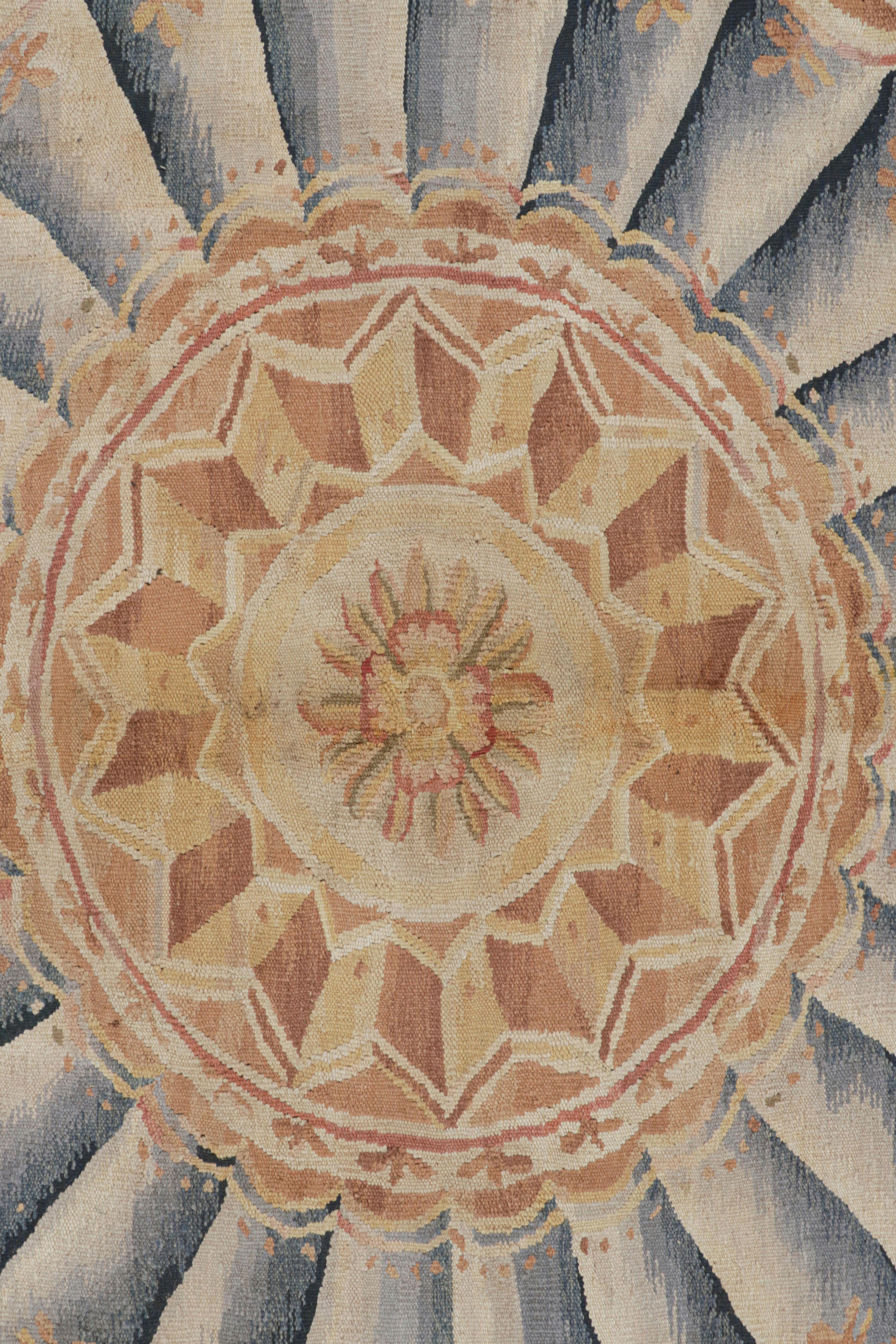 Contemporary Rug & Kilim's Oversized Aubusson Style Rug in Gold & Beige with Floral Medallion For Sale