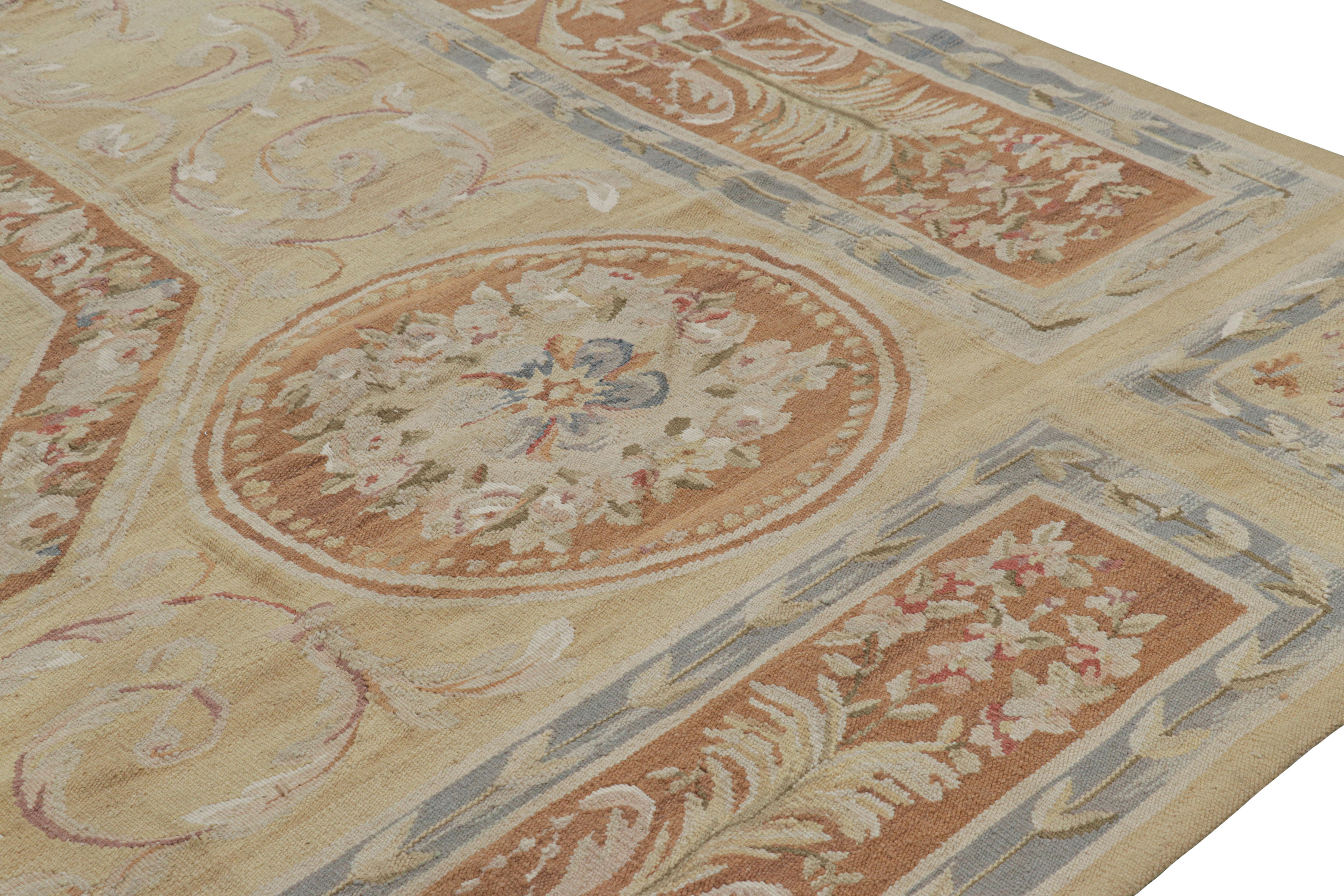 Contemporary Rug & Kilim's Oversized Aubusson Style Rug in Gold & Beige with Floral Medallion For Sale