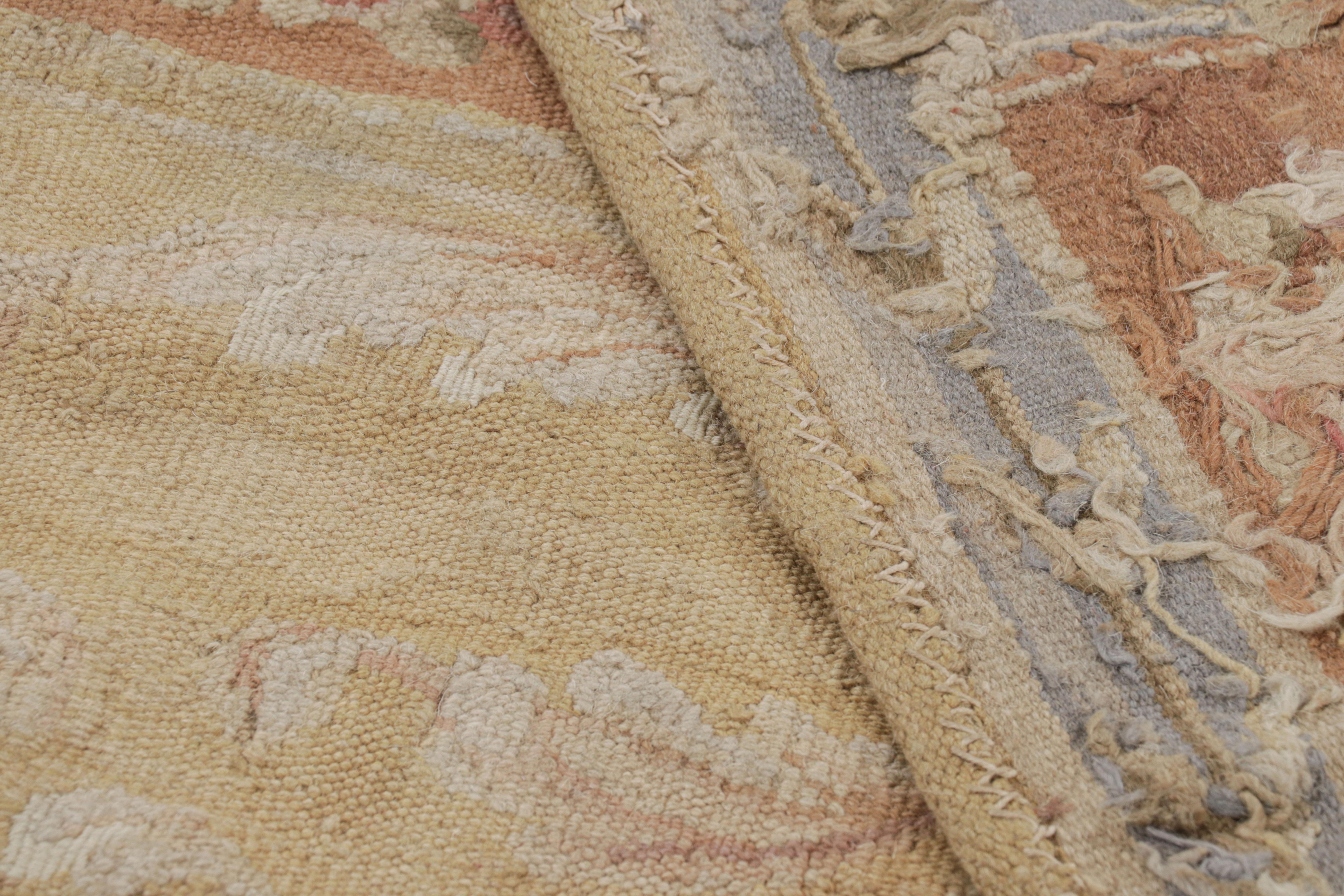 Wool Rug & Kilim's Oversized Aubusson Style Rug in Gold & Beige with Floral Medallion For Sale