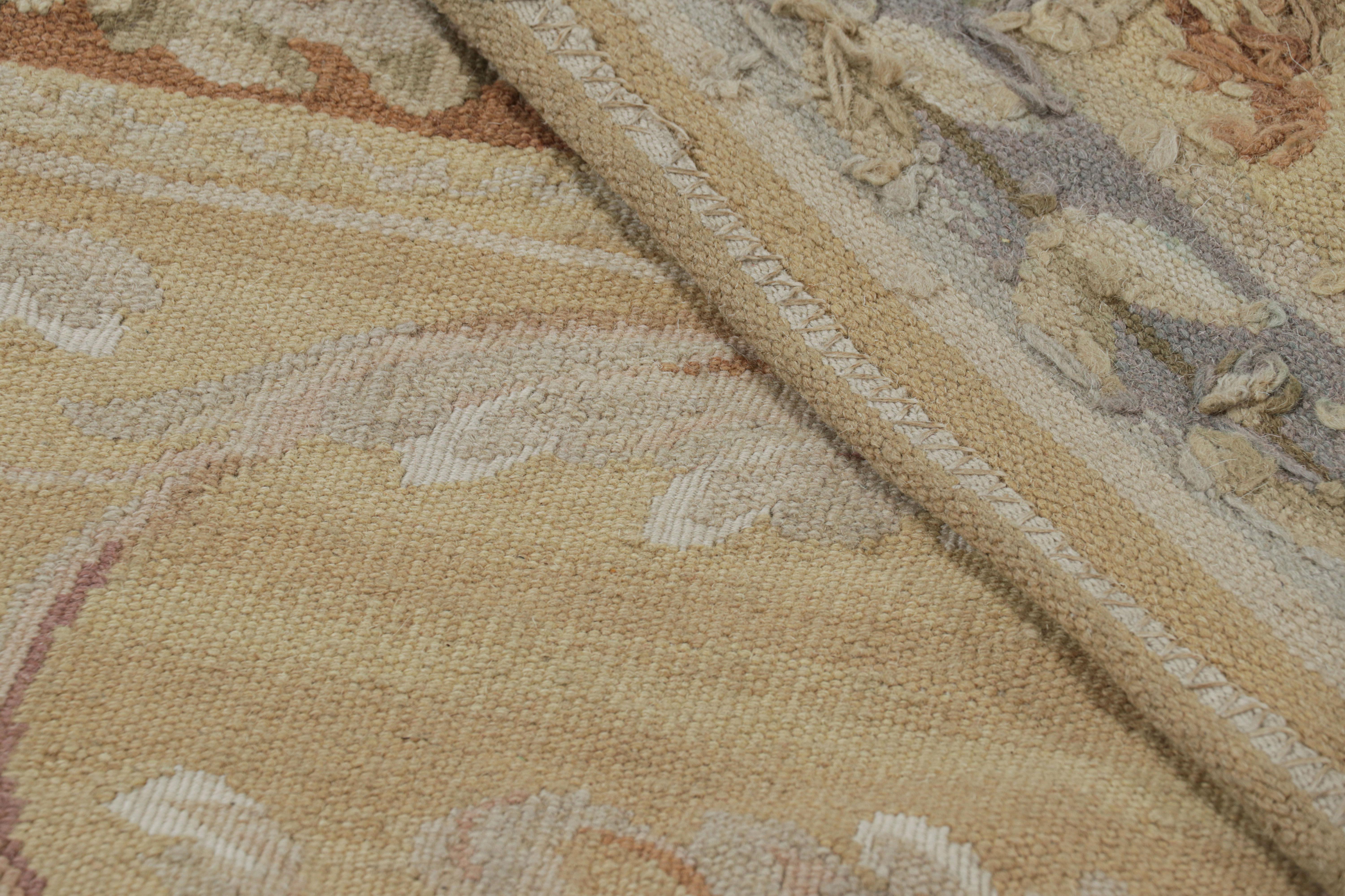 Wool Rug & Kilim's Oversized Aubusson Style Rug in Gold & Beige with Floral Medallion For Sale