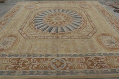 Rug & Kilim's Oversized Aubusson Style Rug in Gold & Beige with Floral Medallion