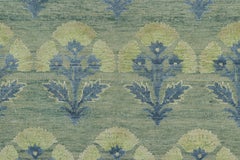 Rug & Kilim’s Oversized Block Print Custom Rug Design, Blue and Green Florals
