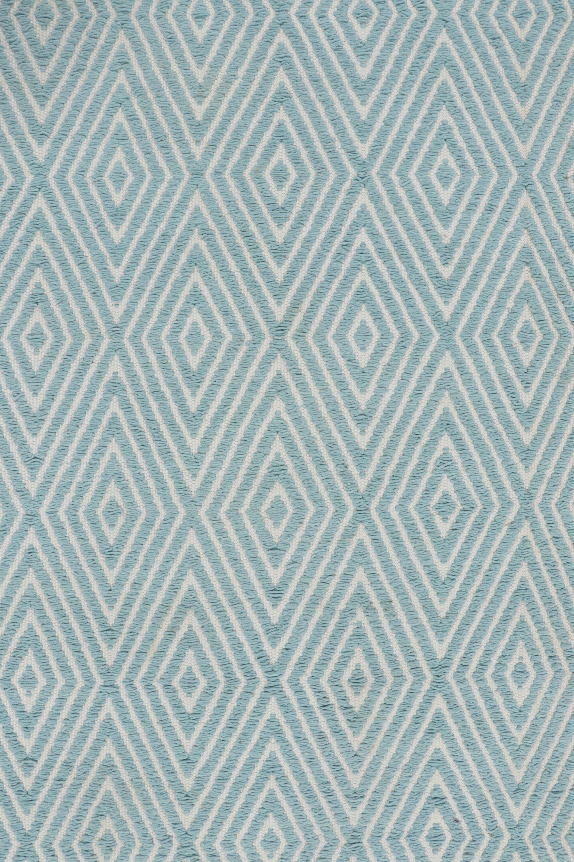 Modern Rug & Kilim’s Oversized Chenille Flatweave Rug in Blue and White Diamond Pattern For Sale