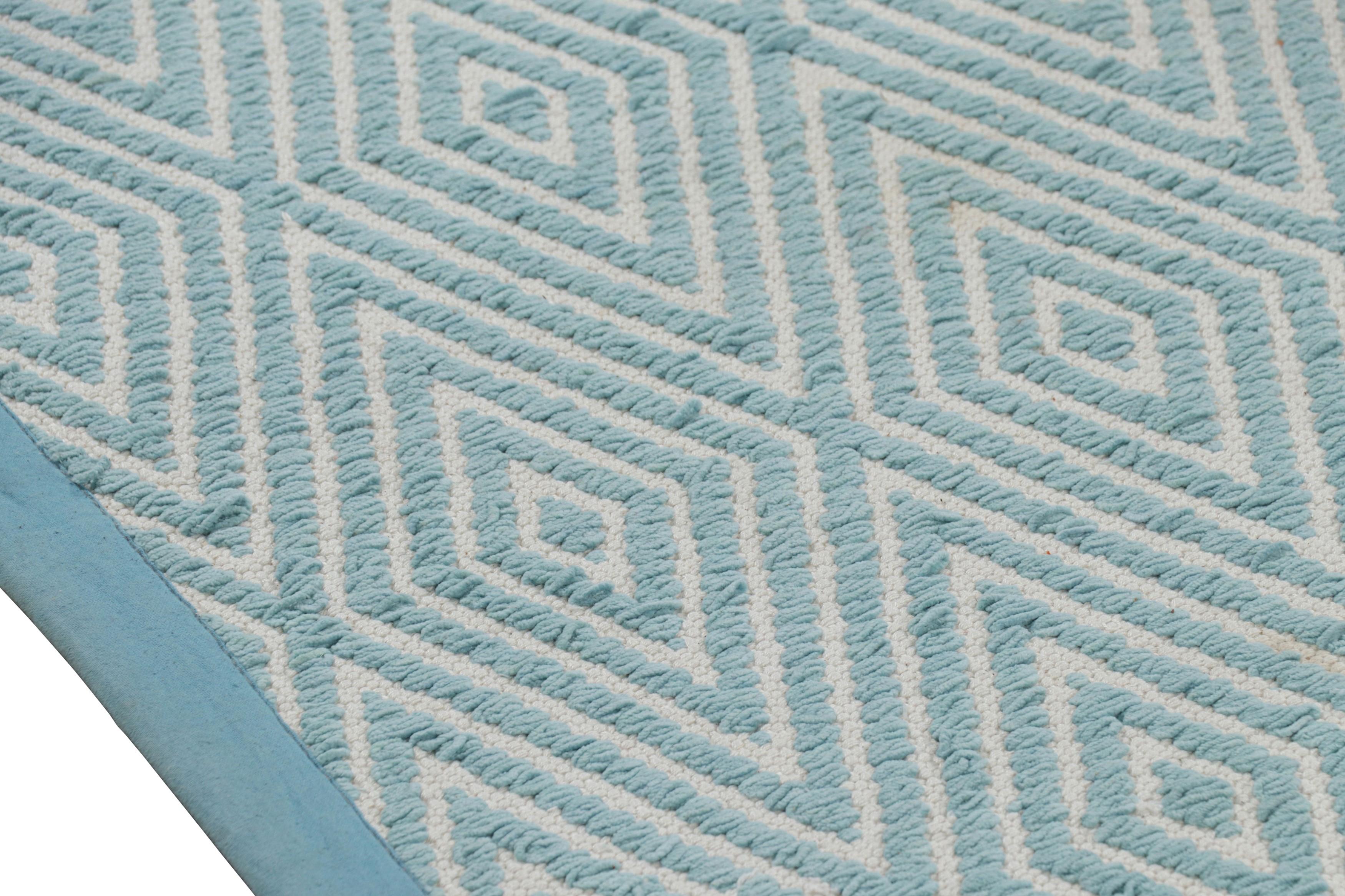 Rug & Kilim’s Oversized Chenille Flatweave Rug in Blue and White Diamond Pattern In New Condition For Sale In Long Island City, NY