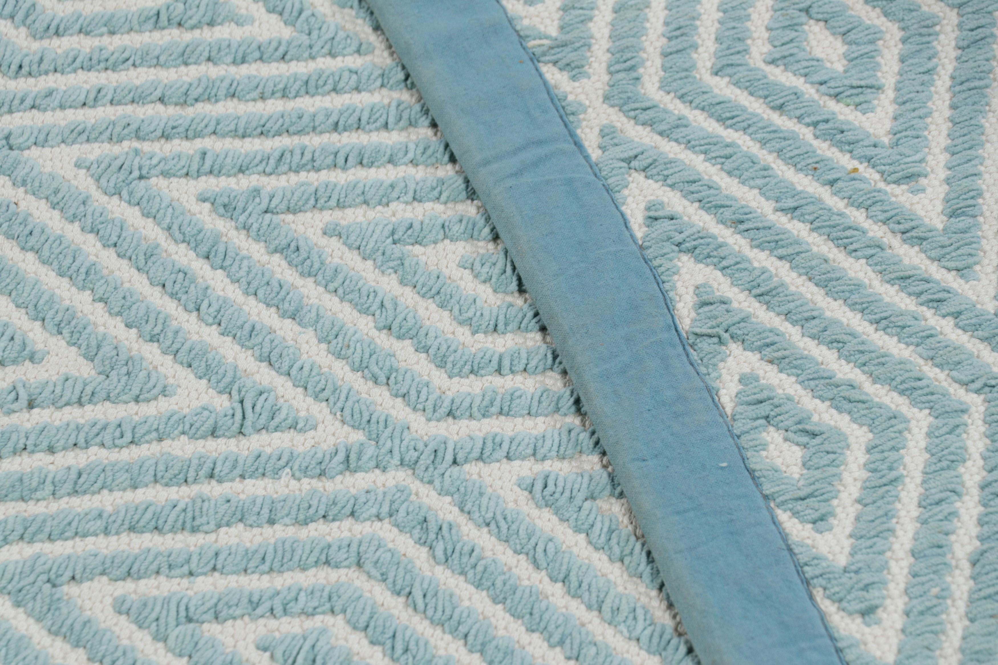 Contemporary Rug & Kilim’s Oversized Chenille Flatweave Rug in Blue and White Diamond Pattern For Sale