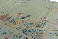 Rug & Kilim’s Oversized Chinese Art Deco Style Floral Rug in Green and Blue