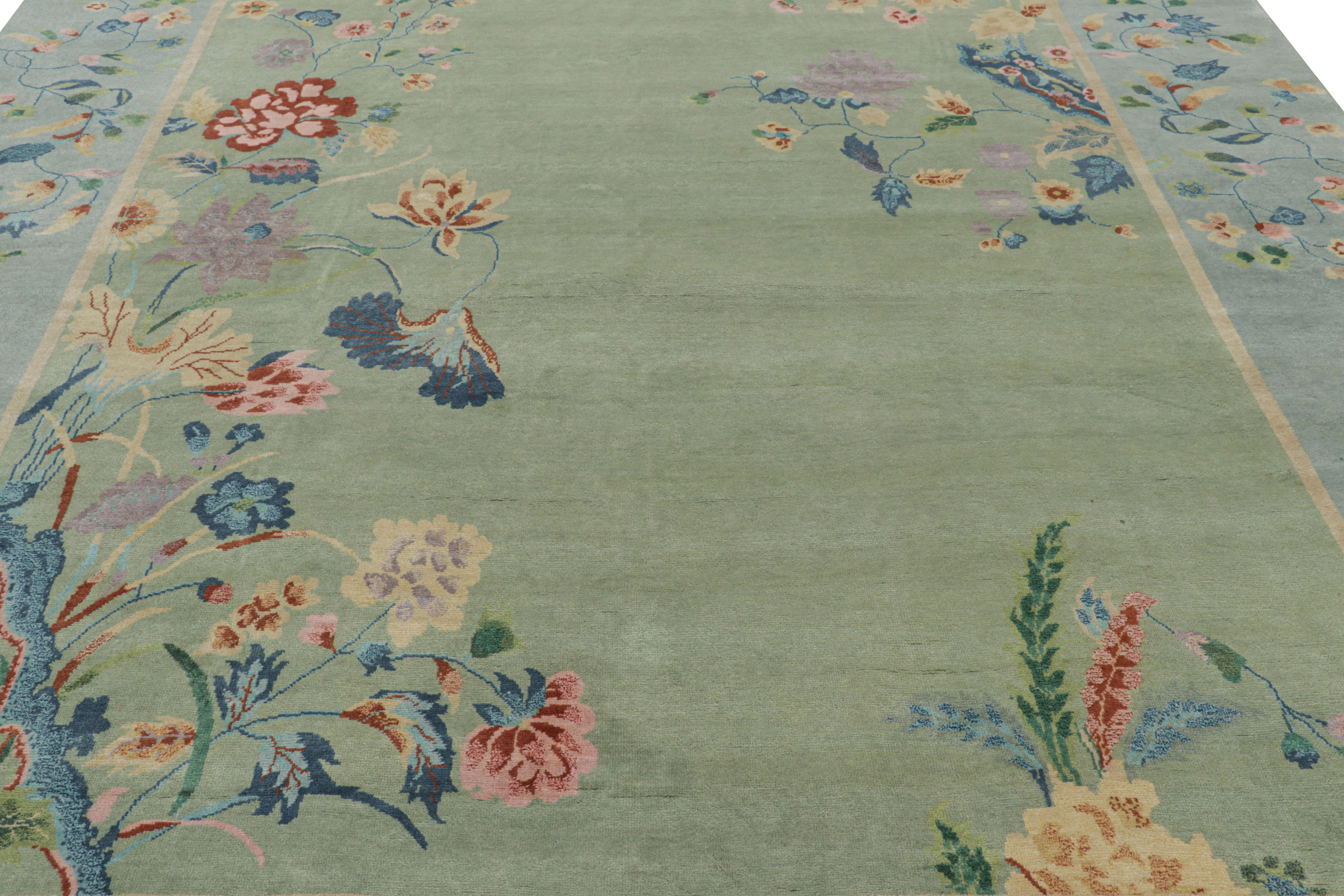 Hand-knotted in wool, this 10x14 rug by Rug & Kilim is a new addition to their Chinese Art Deco rug line. 

On the Design: 

Admirers of the craft will appreciate a subtle refinement in the texture, detail, and adaptation of this look in a current