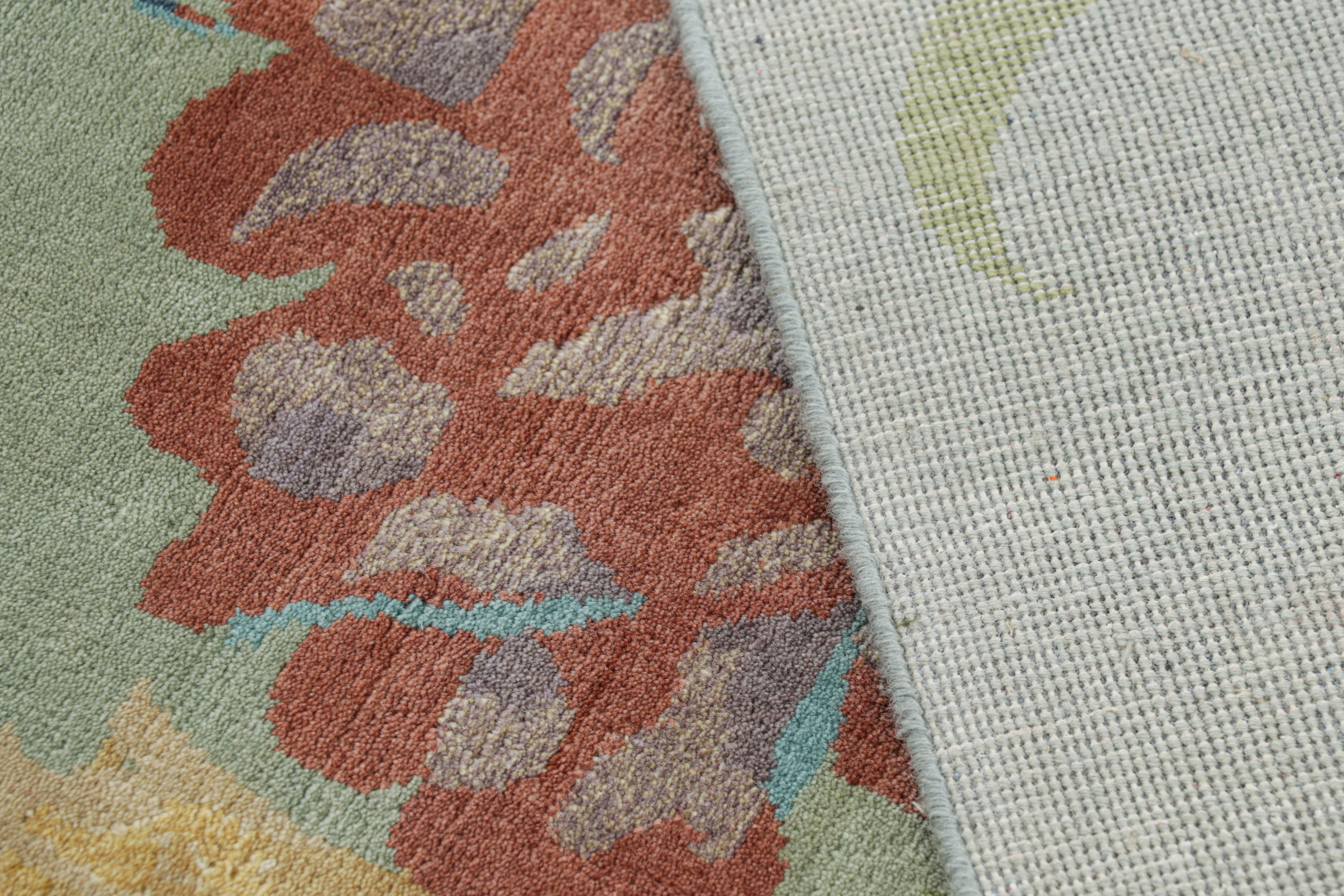 Rug & Kilim’s Oversized Chinese Art Deco Style Floral Rug in Green and Blue For Sale 1
