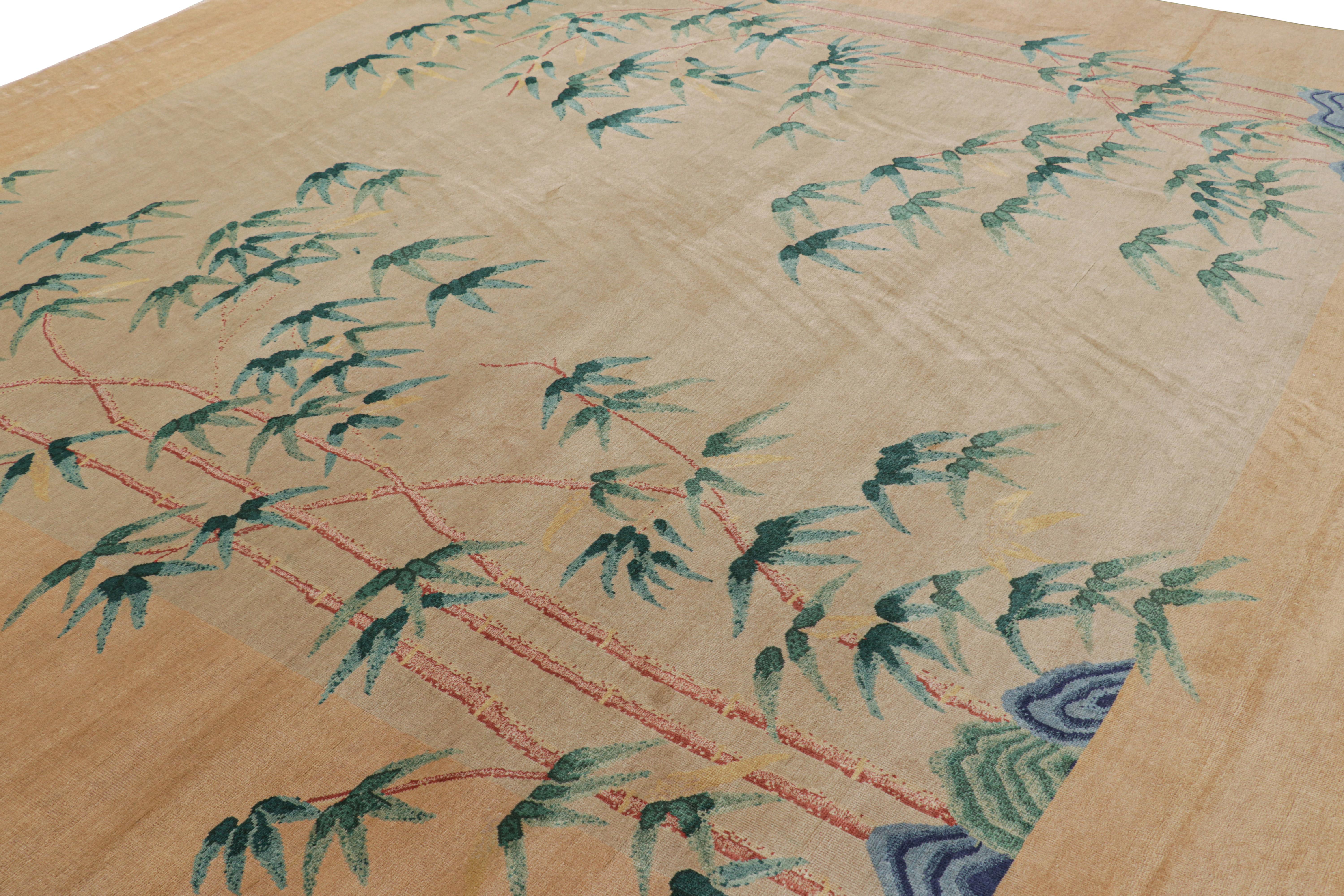 Hand-knotted in wool, this 12x12 modern fragment rug has been inspired by the Chinese Deco style. Featuring floral patterns showcasing bamboo trees, this piece is a collectible period piece

On the Design: 

This contemporary rug recaptures the