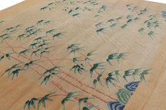 Rug & Kilim’s Oversized Chinese Art Deco Style Floral Square Rug in Beige