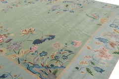 Rug & Kilim’s Oversized Chinese Art Deco Style Floral Square Rug in Green & Blue