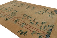 Rug & Kilim’s Oversized Chinese Art Deco Style Rug in Camel with Teal Florals