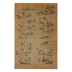 Rug & Kilim’s Oversized Chinese Art Deco Style Rug in Camel with Teal Florals