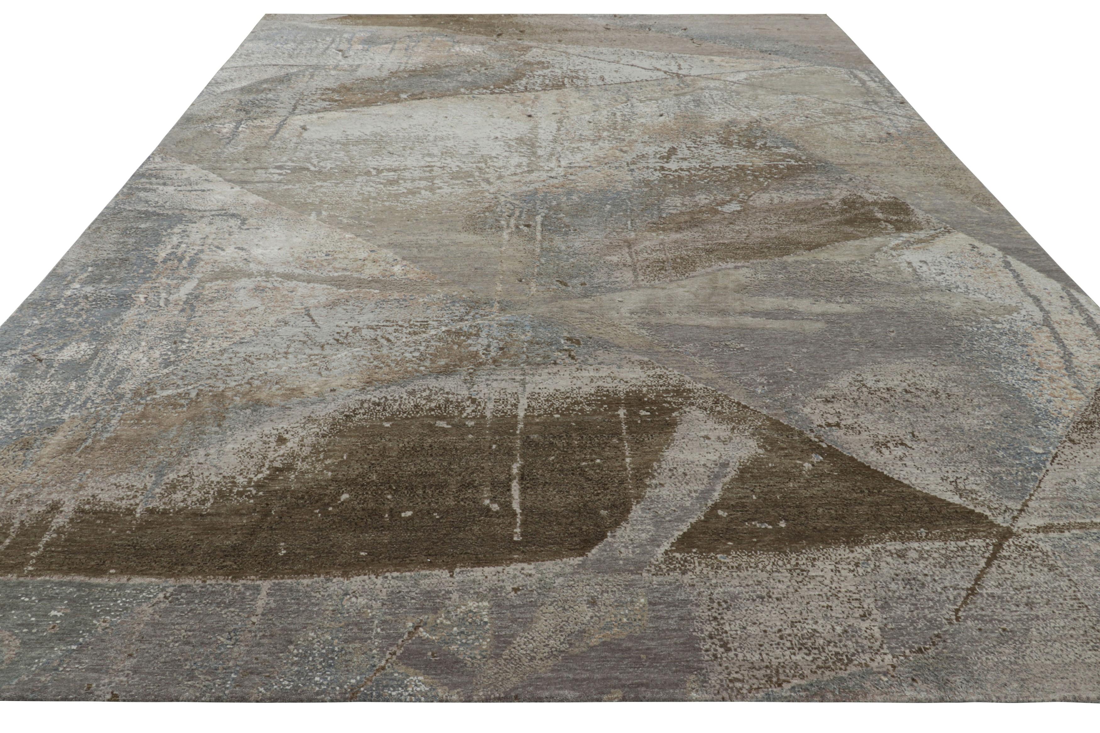 Noué à la main Rug & Kilim’s Oversized Contemporary Abstract Rug in Gray and Beige-Brown Tones en vente