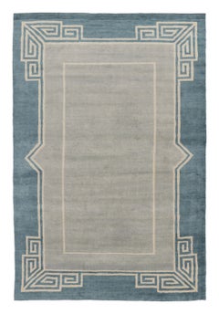 Rug & Kilim’s Oversized Contemporary Art Deco Style Rug in Teal, Ivory & Gray
