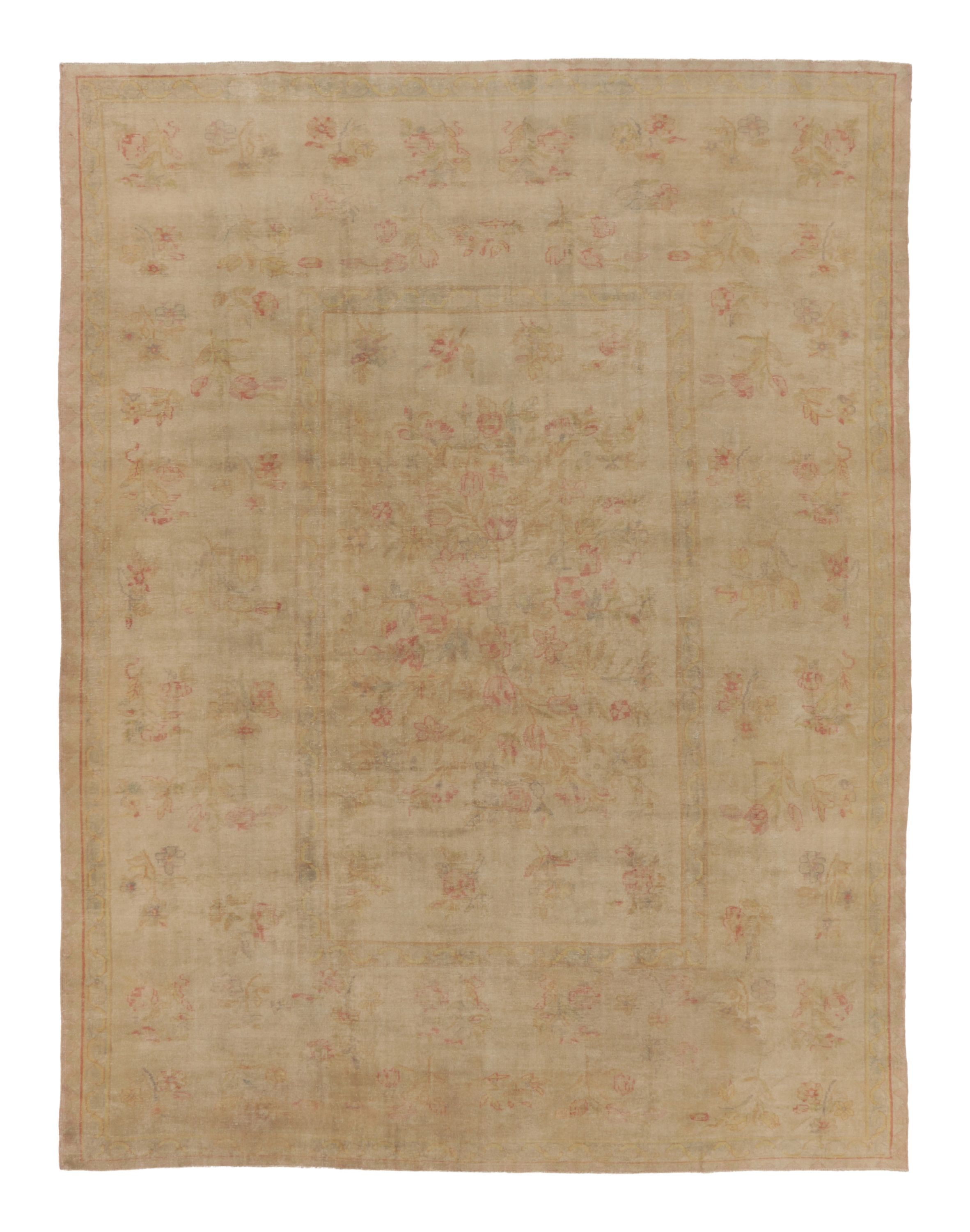 Pre-owned Rug & Kilim 's Oversized Contemporary Aubusson Style Floral Rug In Beige & Pink