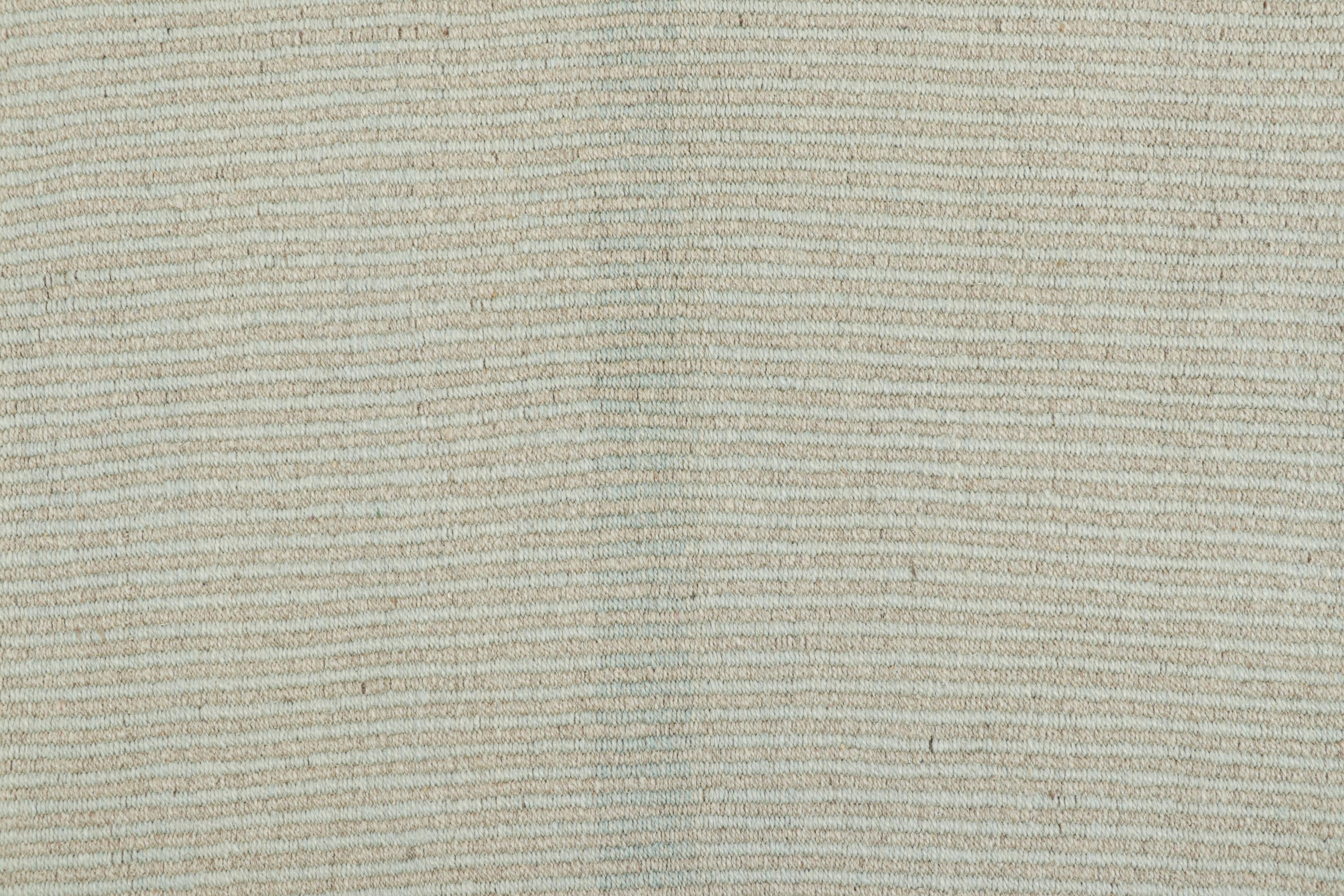 Indian Rug & Kilim's Oversized Contemporary Kilim in Beige and Blue Textural Stripes For Sale