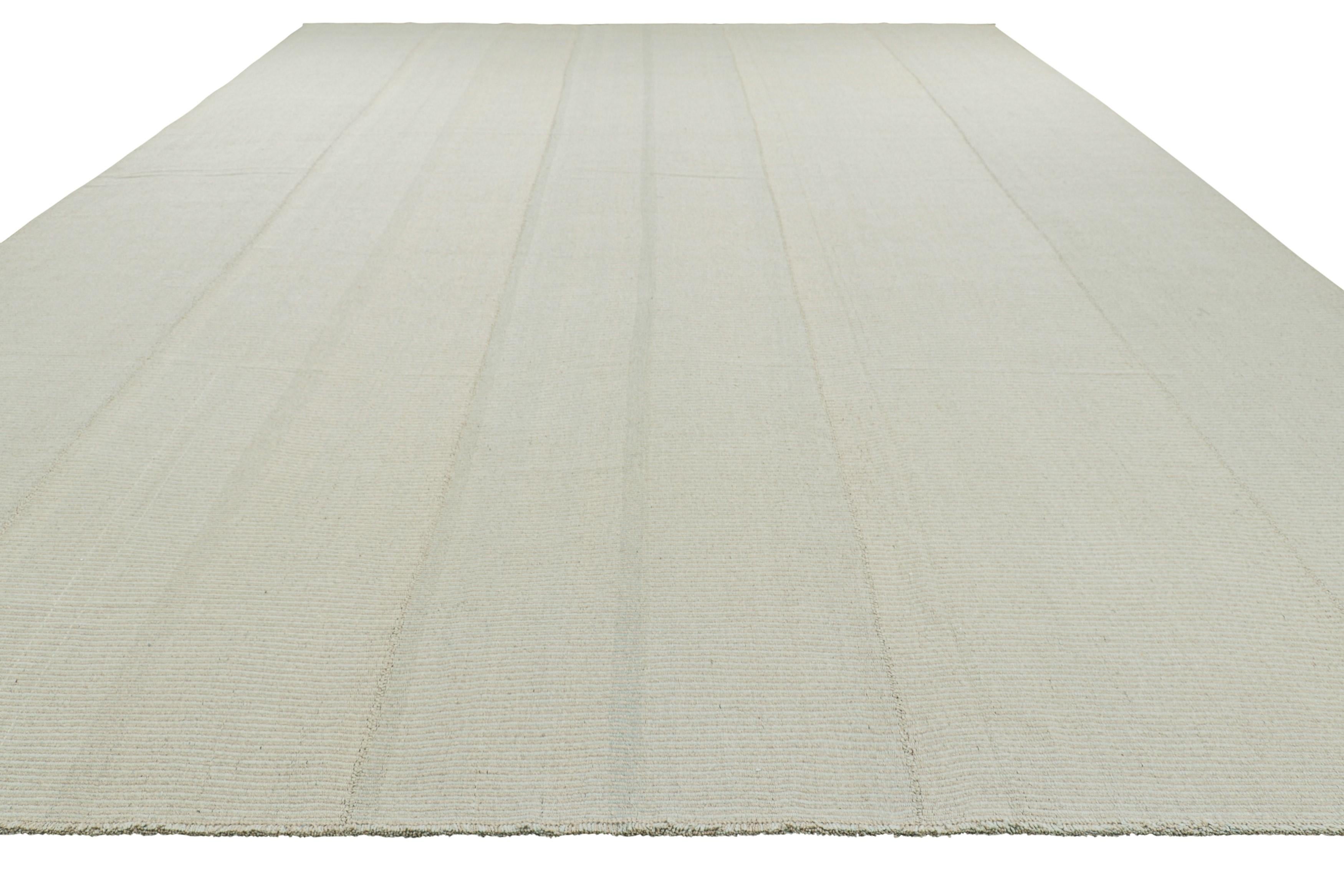 Rug & Kilim's Oversized Contemporary Kilim in Beige and Blue Textural Stripes In New Condition For Sale In Long Island City, NY
