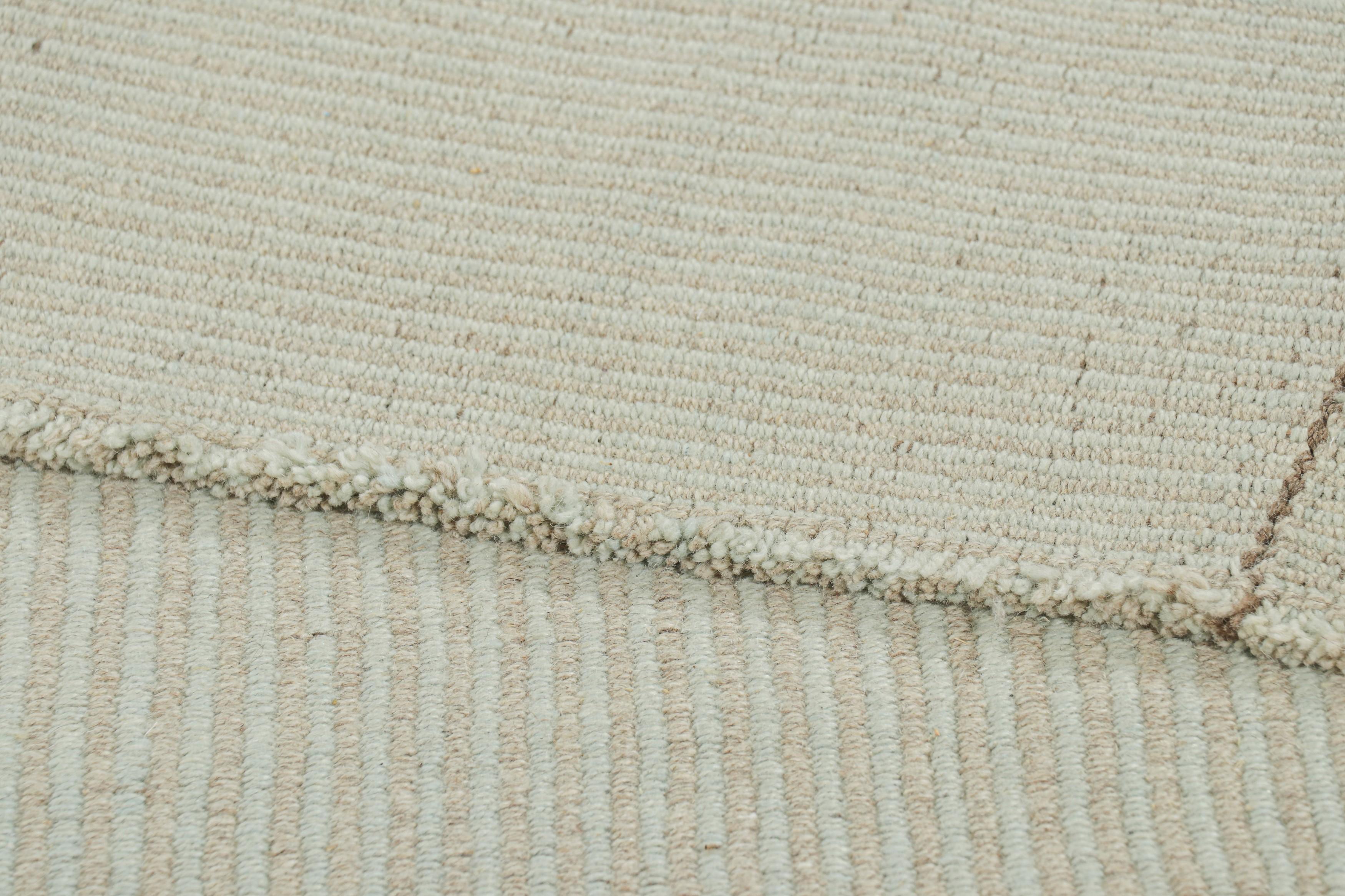 Rug & Kilim's Oversized Contemporary Kilim in Beige and Blue Textural Stripes For Sale 1