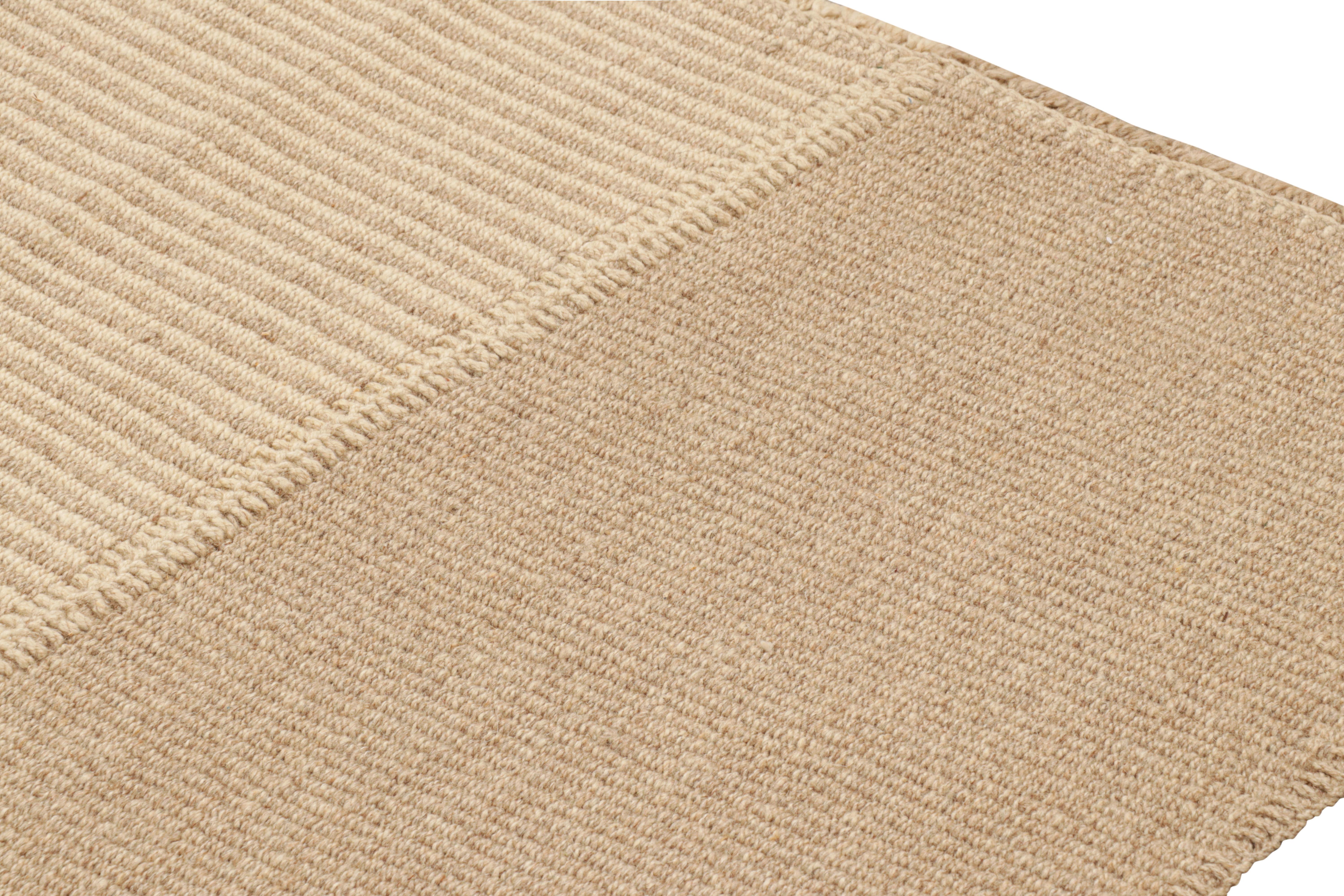 Modern Rug & Kilim’s Oversized Contemporary Kilim in Brown and Beige Textural Stripes For Sale