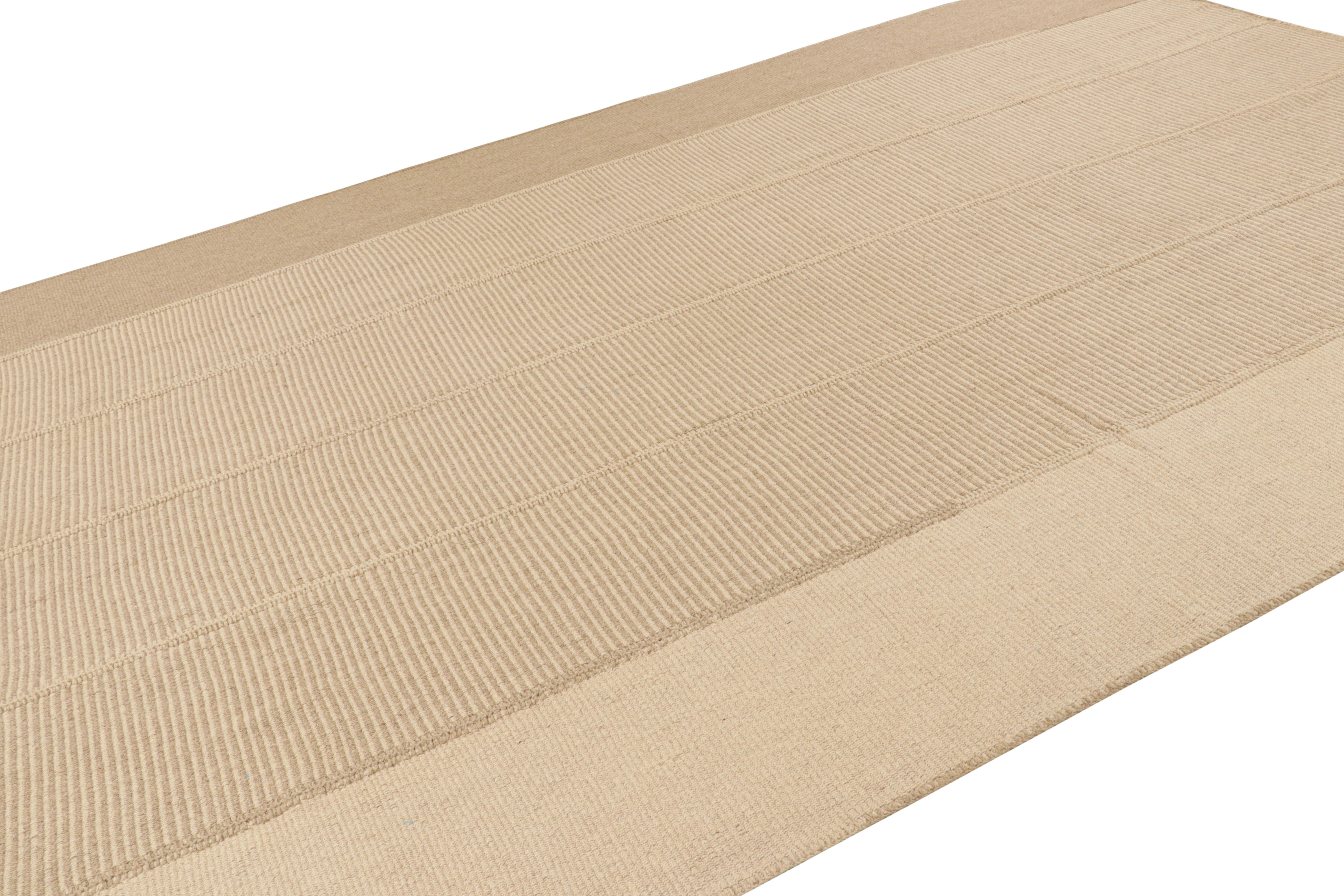 Kilim contemporáneo sobredimensionado de Rug & Kilim en rayas de textura marrón y beige Afgano en venta