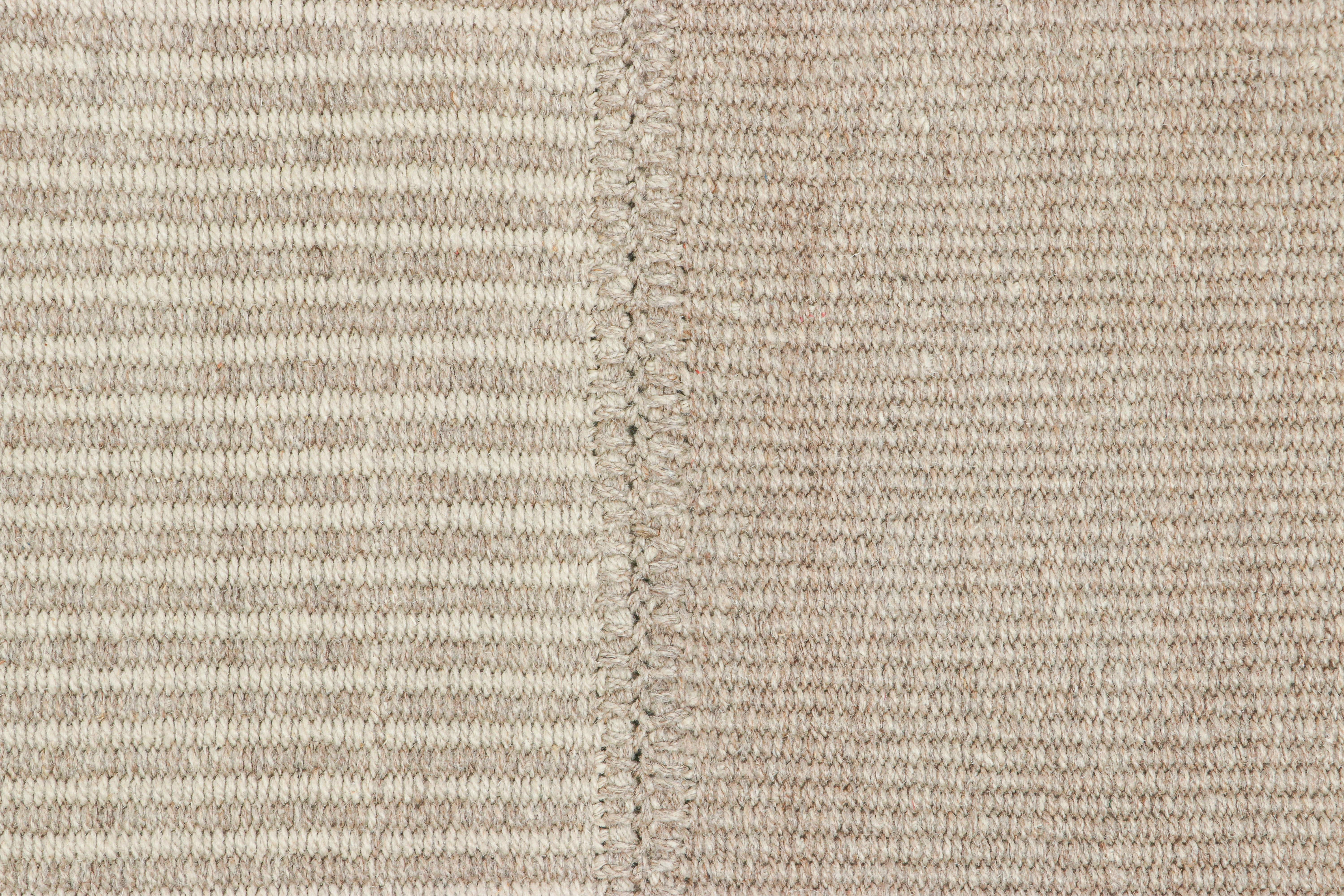 Afghan Rug & Kilim’s Oversized Contemporary Kilim with Textural Beige and Cream Stripes For Sale