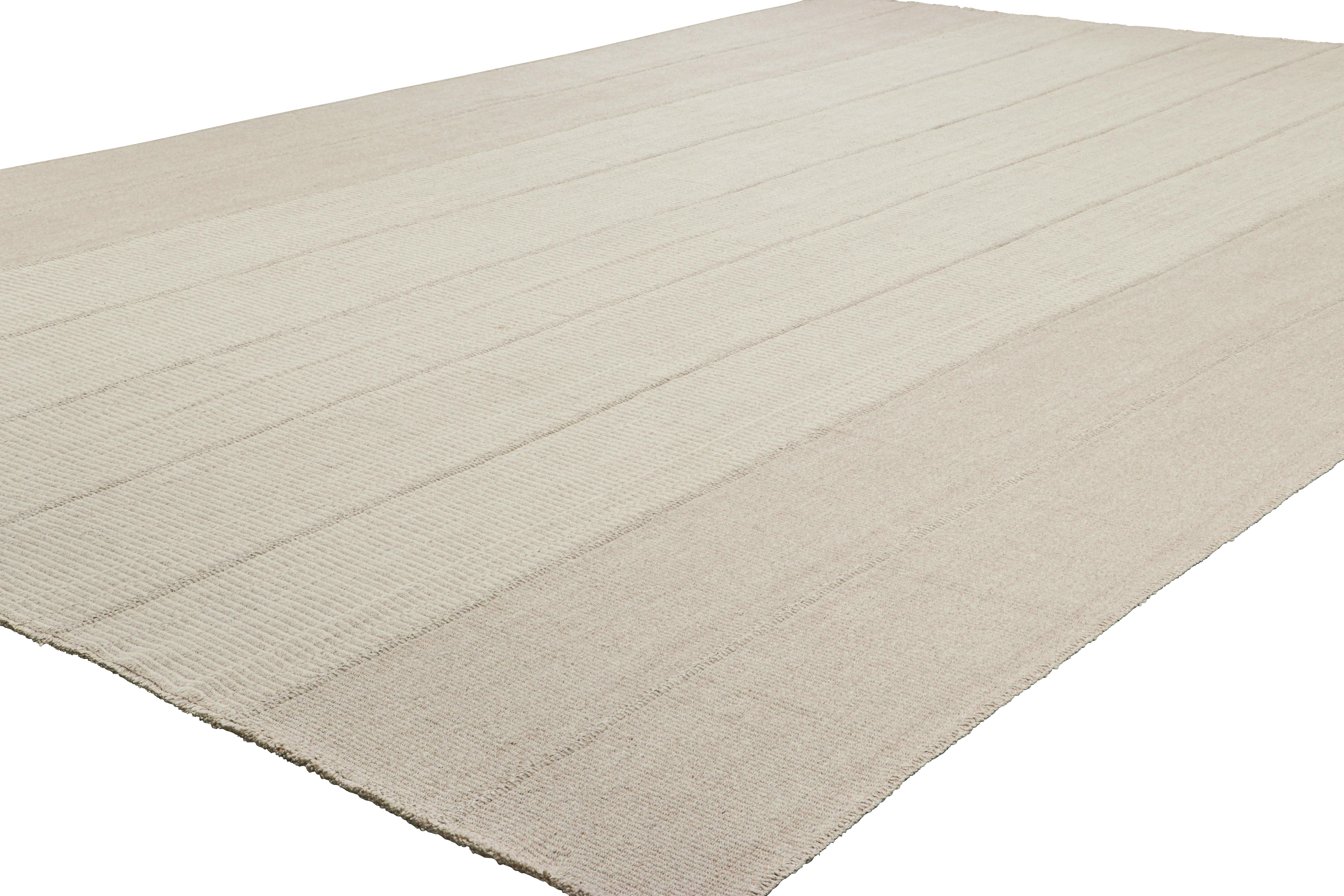 Hand-Woven Rug & Kilim’s Oversized Contemporary Kilim with Textural Beige and Cream Stripes For Sale