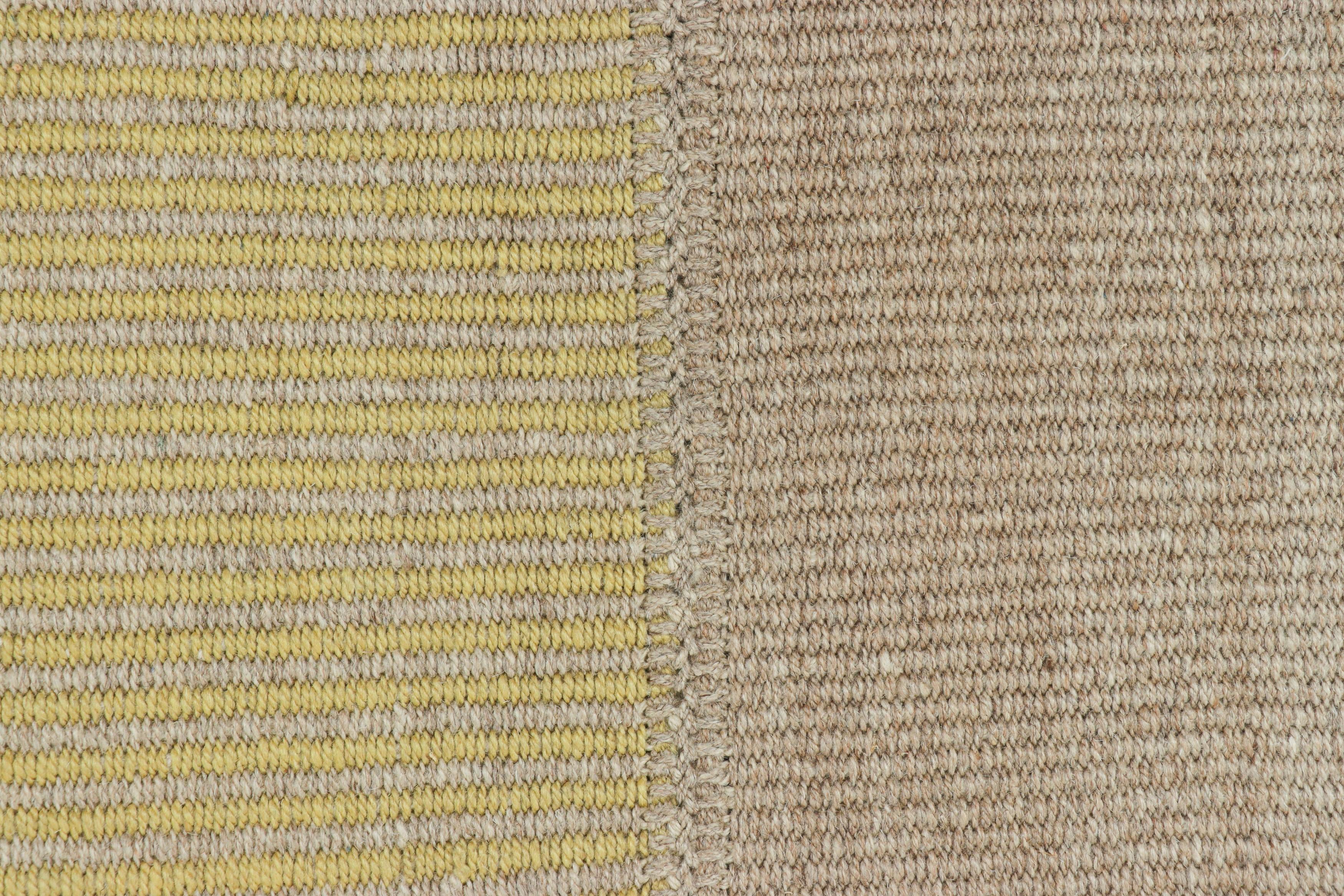 Afghan Rug & Kilim’s Oversized Contemporary Kilim with Textural Beige and Gold Stripes For Sale