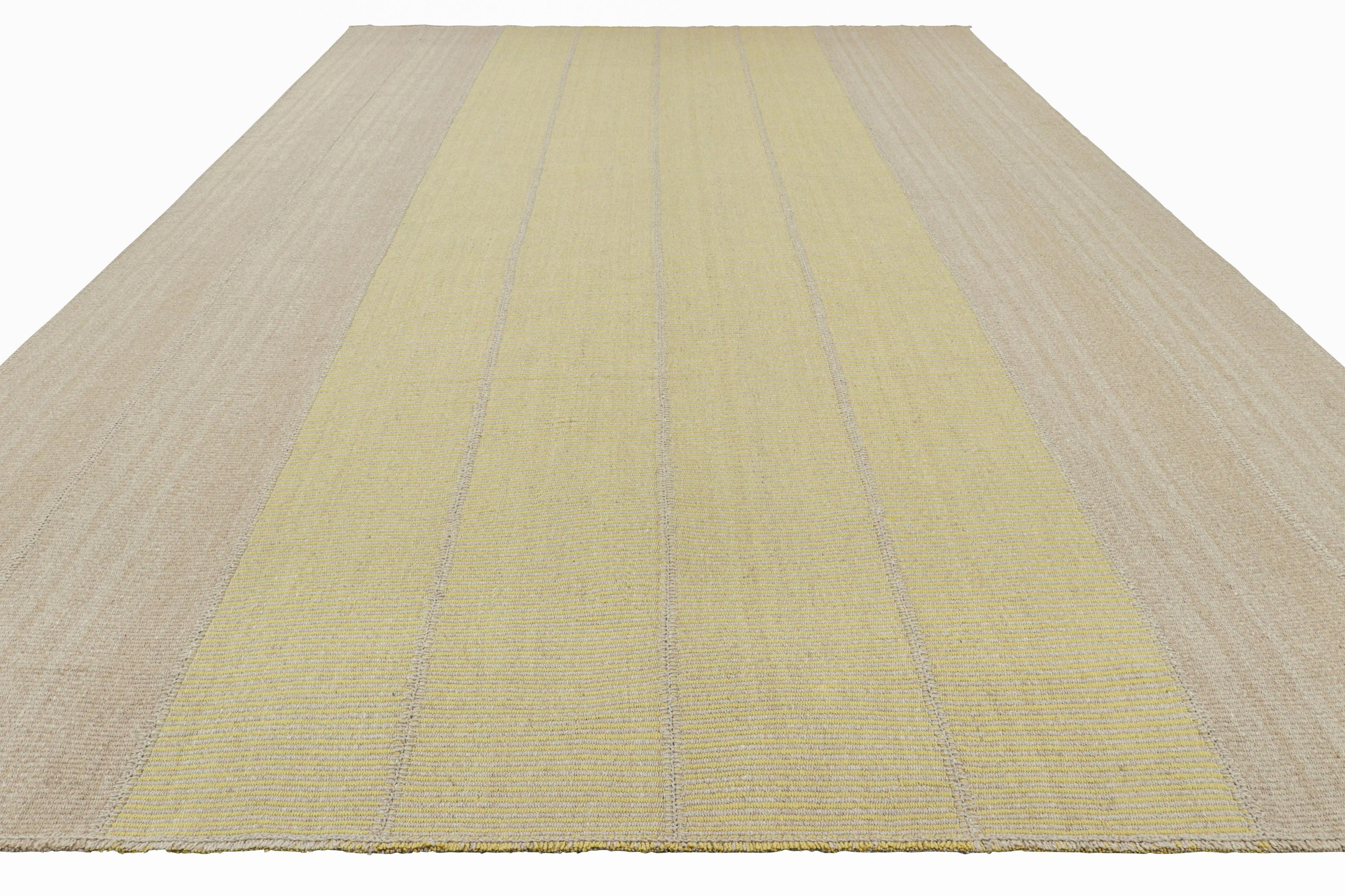 Rug & Kilim’s Oversized Contemporary Kilim with Textural Beige and Gold Stripes In New Condition For Sale In Long Island City, NY