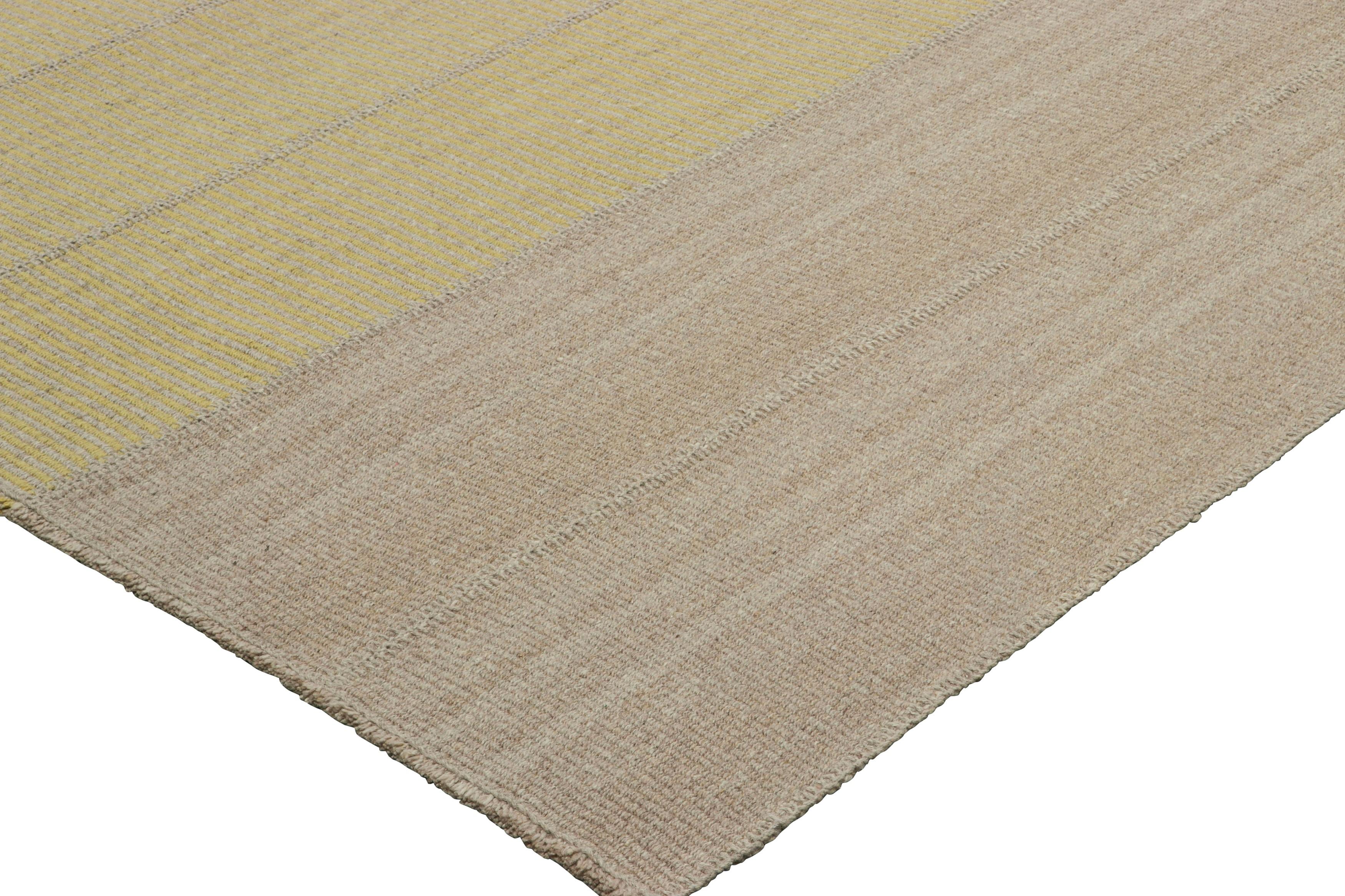 Wool Rug & Kilim’s Oversized Contemporary Kilim with Textural Beige and Gold Stripes For Sale