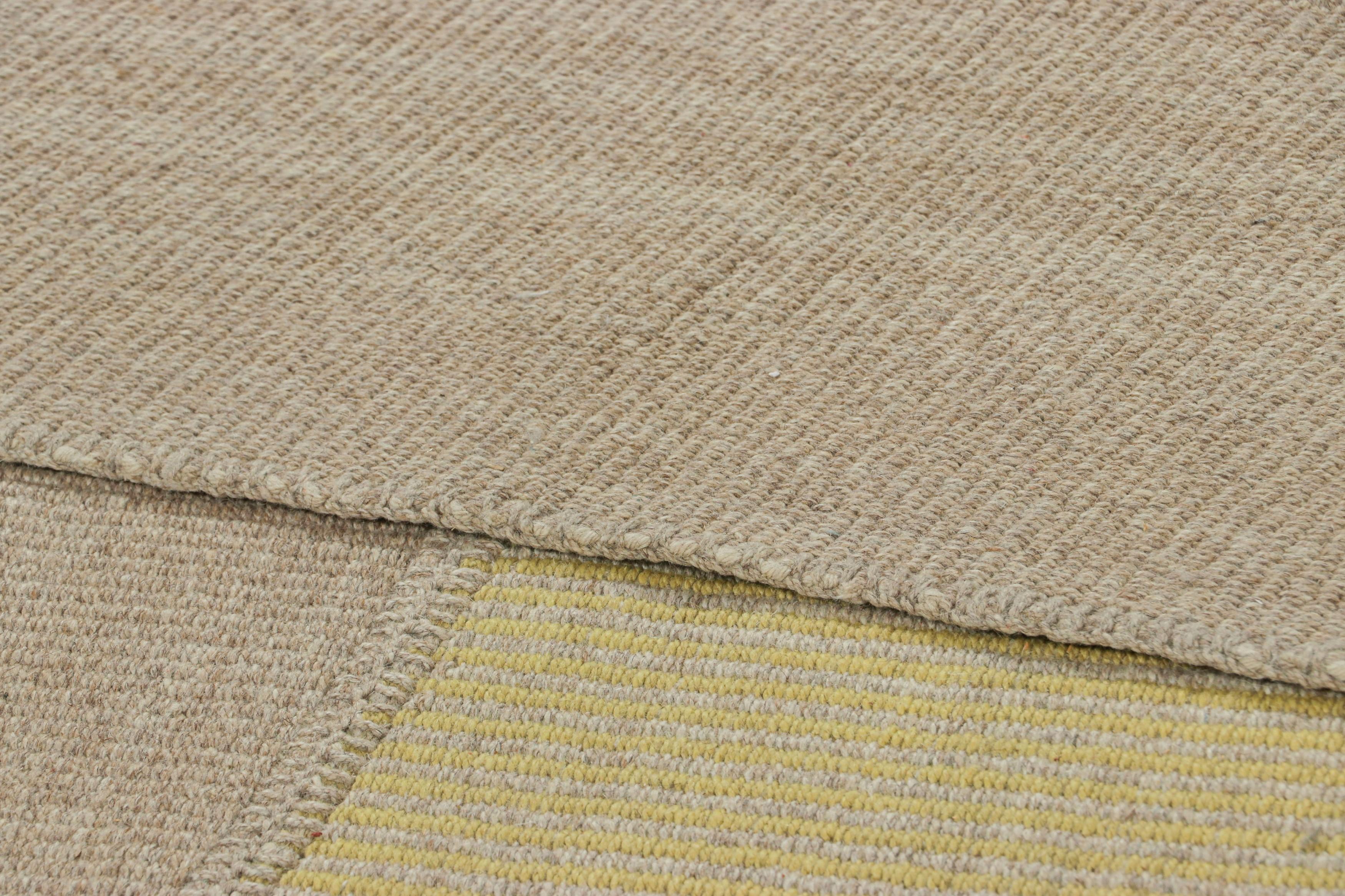 Rug & Kilim’s Oversized Contemporary Kilim with Textural Beige and Gold Stripes For Sale 1